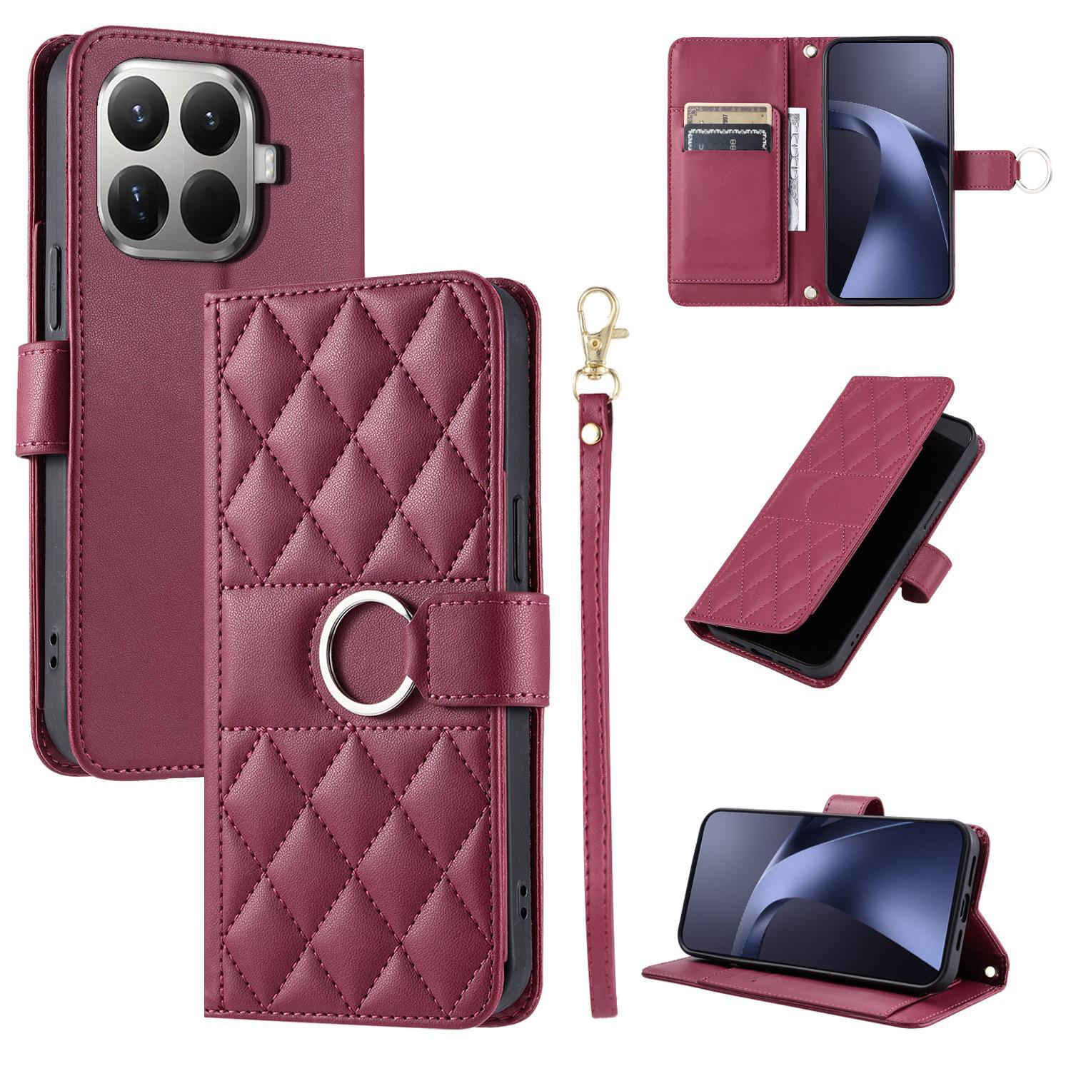 For Xiaomi 15T Pro 5G Ring Buckle Rhombic Leather Phone Case(Red) - Shopkiz.com