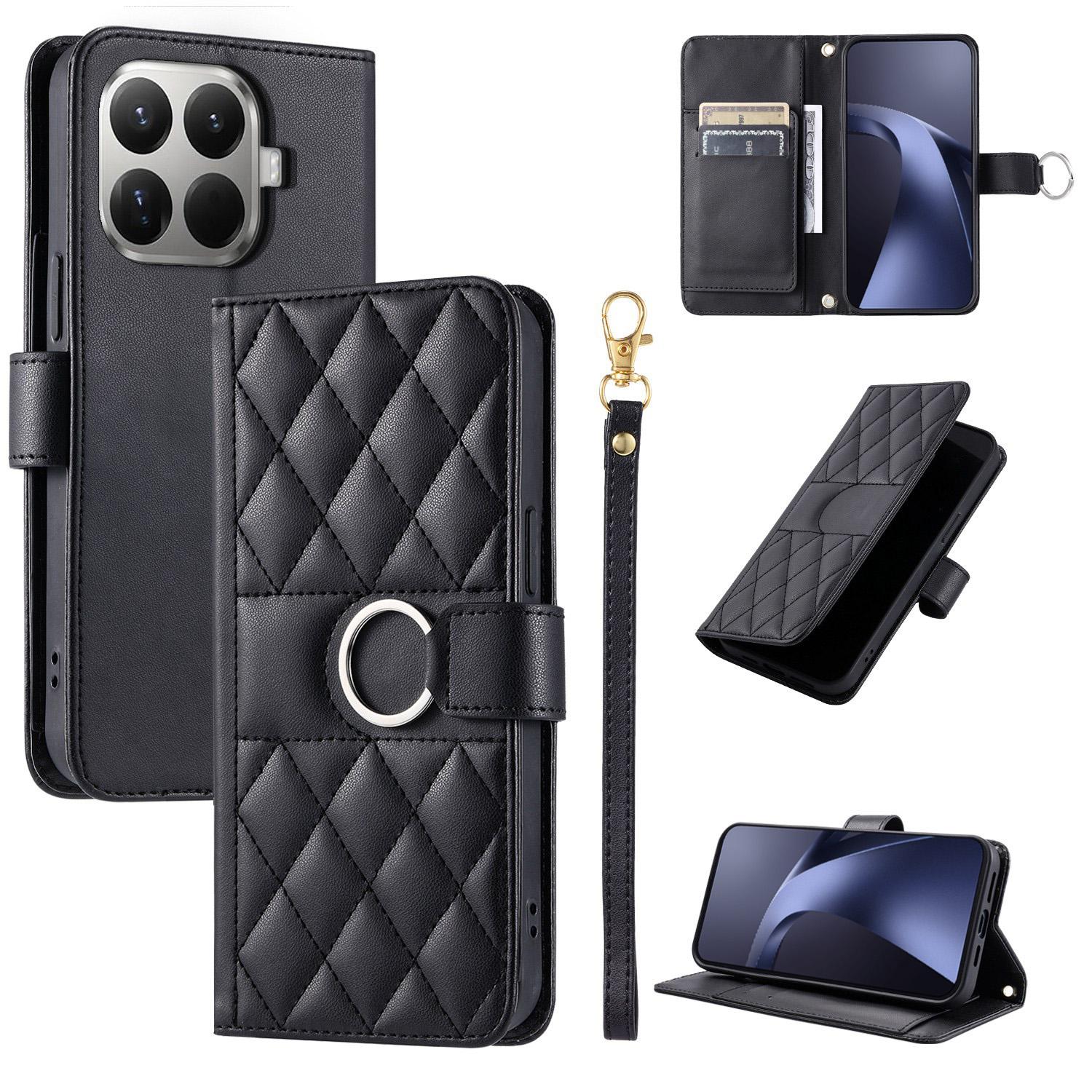 For Xiaomi 15T Pro 5G Ring Buckle Rhombic Leather Phone Case(Black) - Shopkiz.com