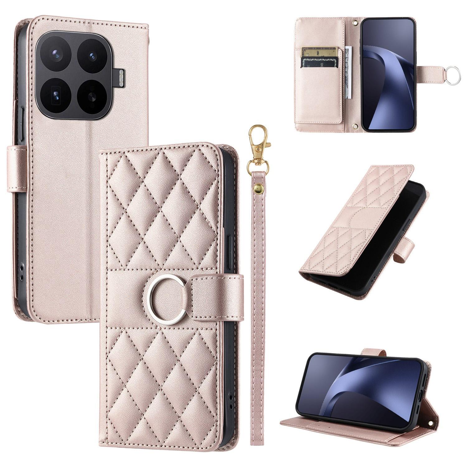 For Xiaomi 17T 5G Ring Buckle Rhombic Leather Phone Case(Rose Gold) - Shopkiz.com