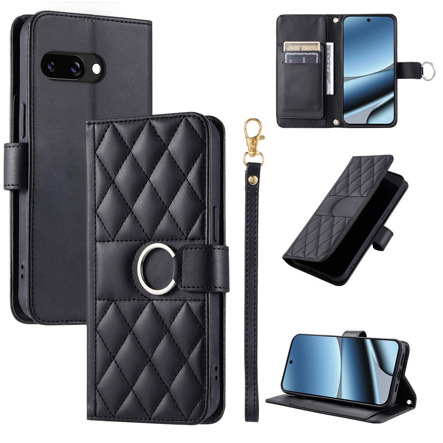 For Google Pixel 10a Ring Buckle Rhombic Leather Phone Case(Black) - Shopkiz.com