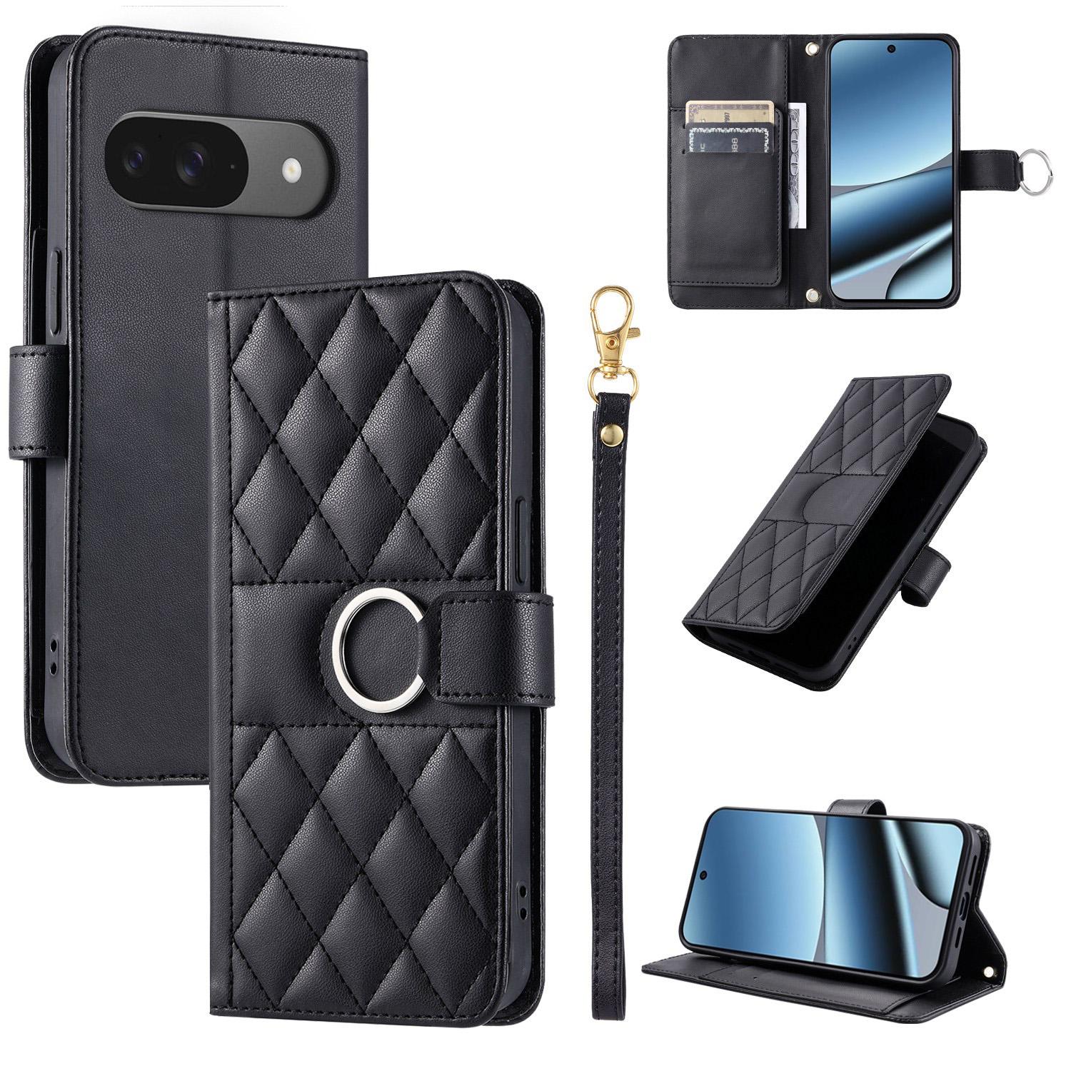 For Google Pixel 10 / 10 Pro Ring Buckle Rhombic Leather Phone Case(Black) - Shopkiz.com