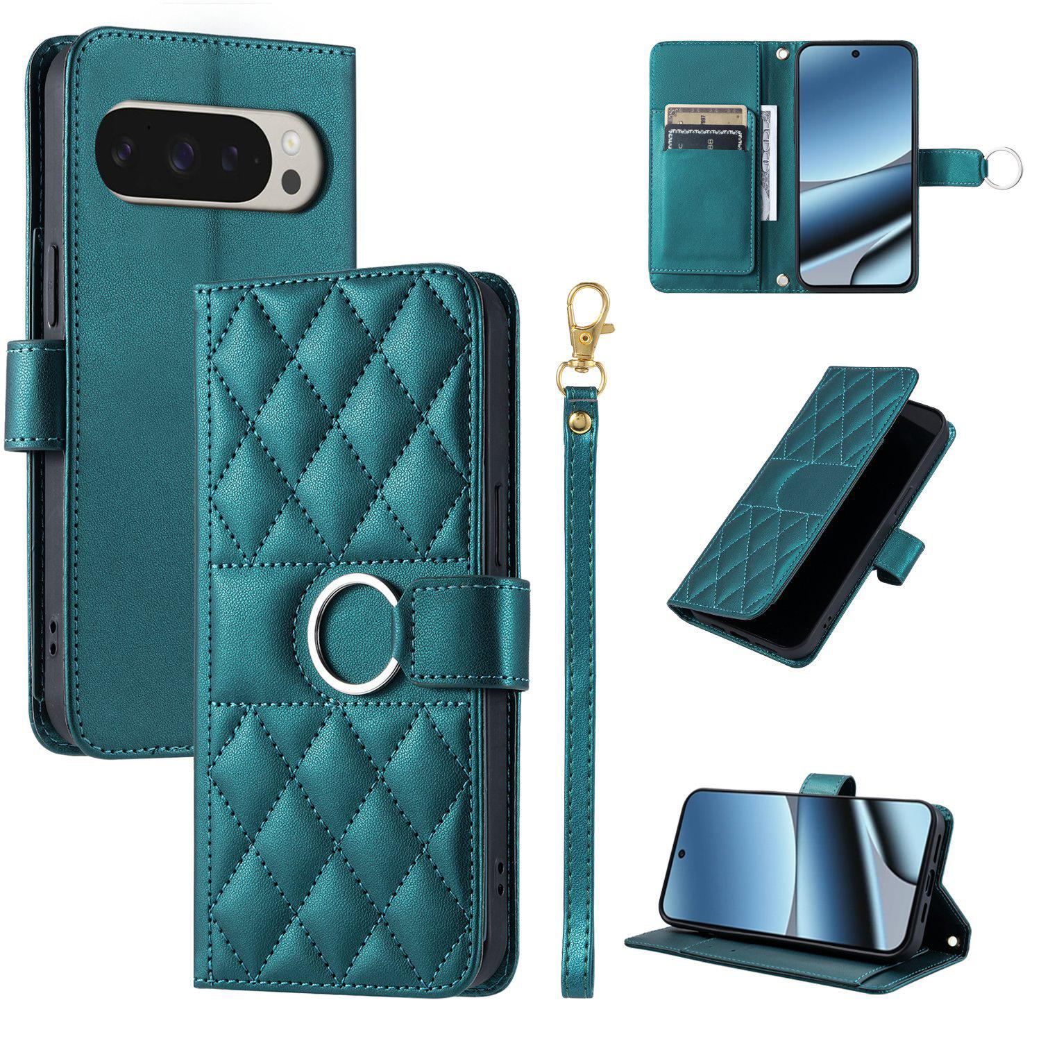 For Google Pixel 11 Pro XL Ring Buckle Rhombic Leather Phone Case(Green) - Shopkiz.com