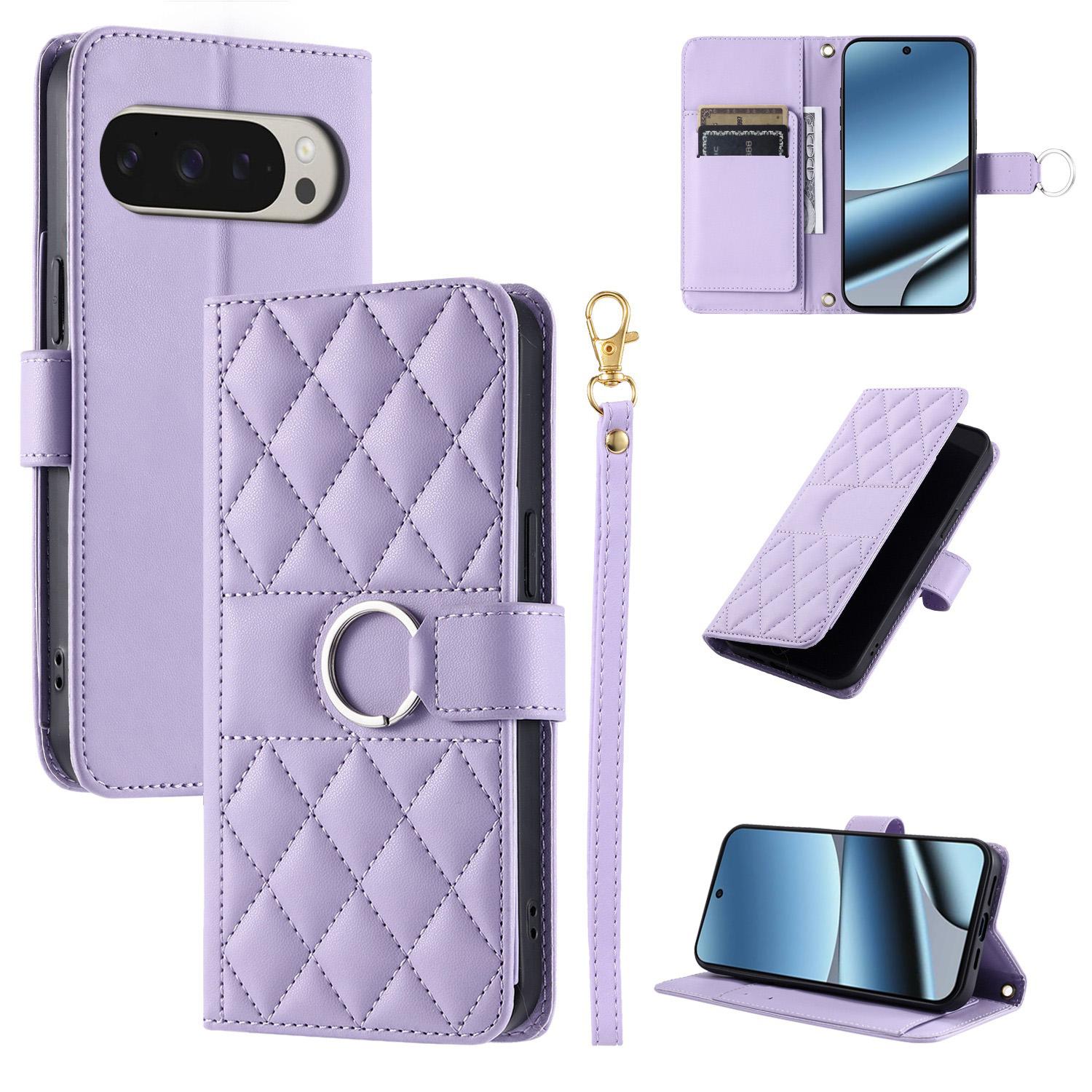 For Google Pixel 11 Pro XL Ring Buckle Rhombic Leather Phone Case(Purple) - Shopkiz.com
