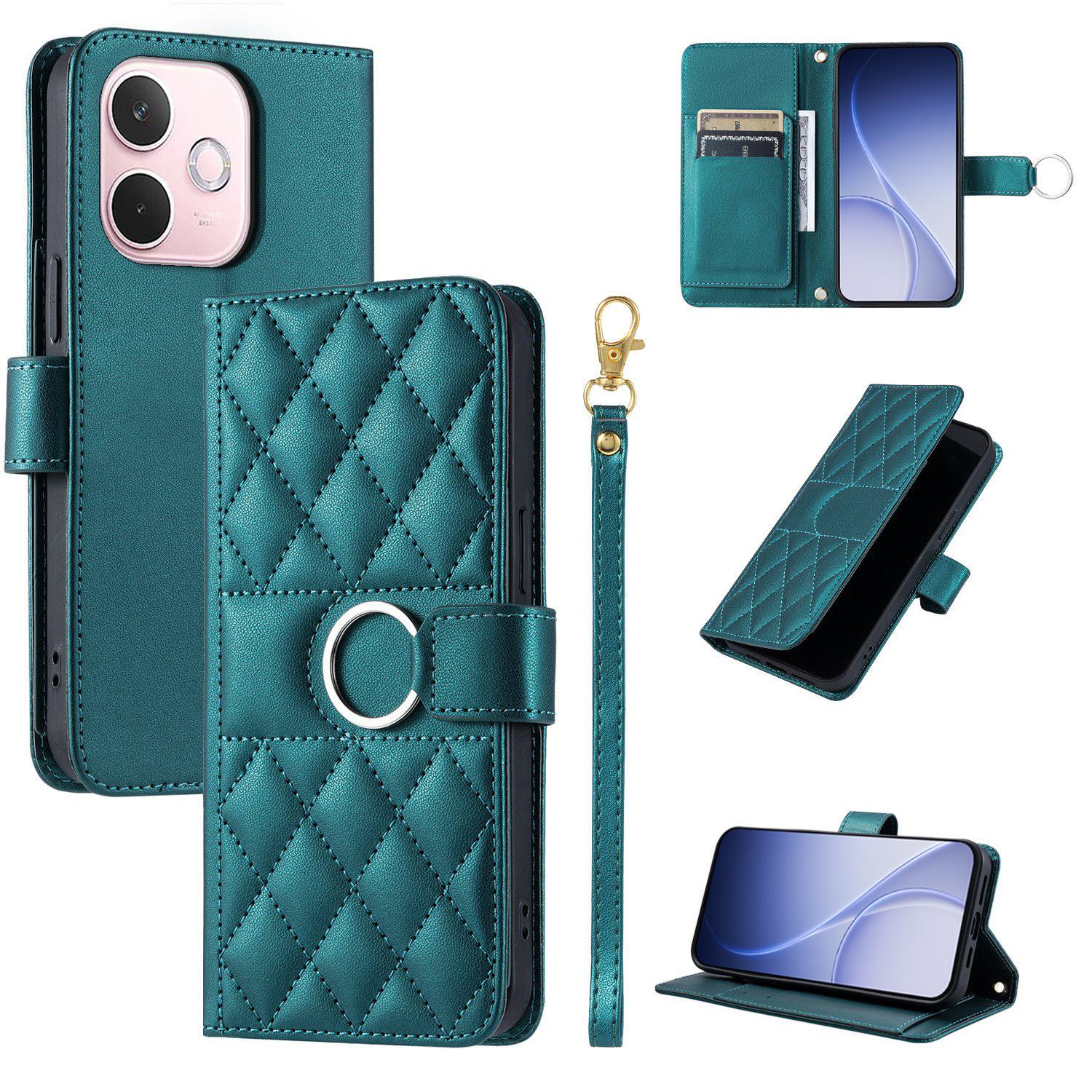 For OPPO A5 Pro 4G / 5G Global Ring Buckle Rhombic Leather Phone Case(Green) - Shopkiz.com