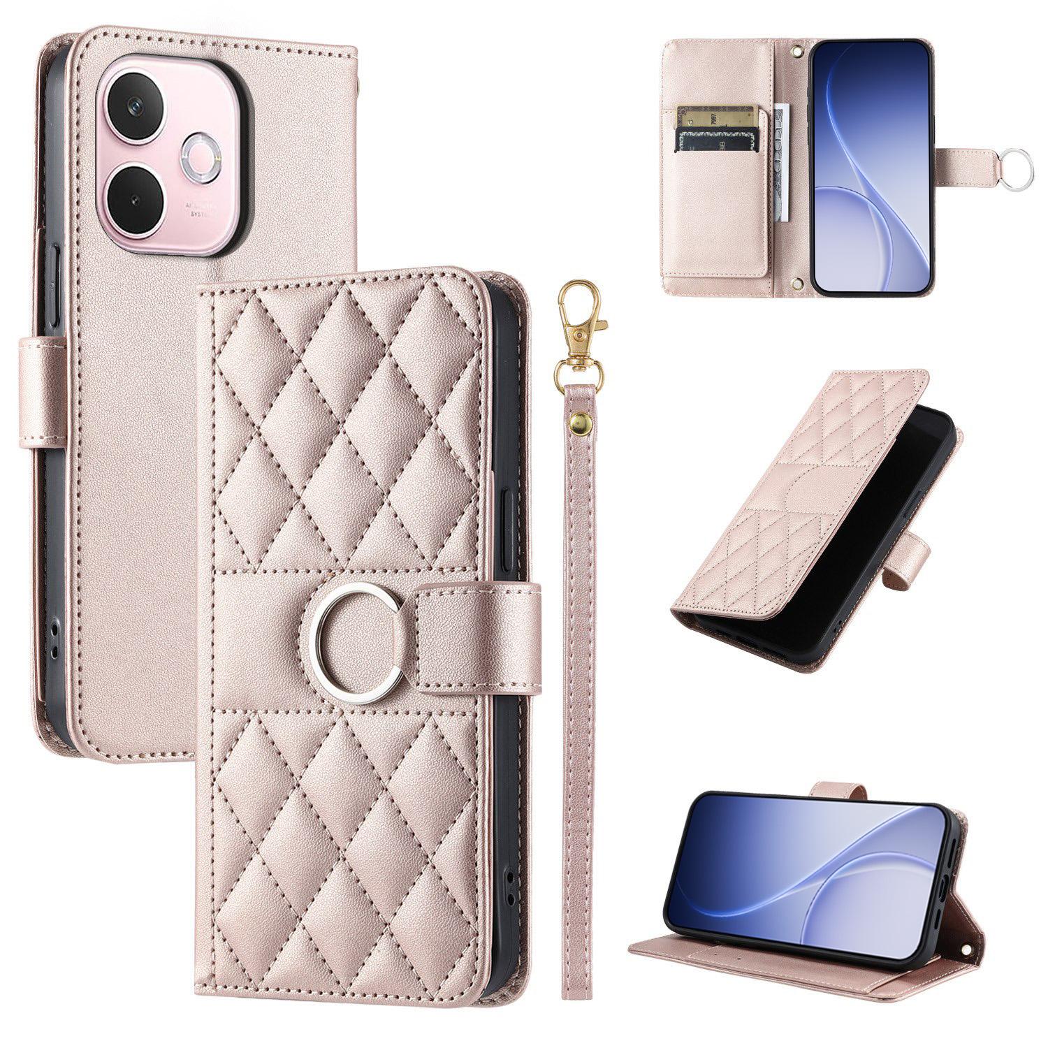 For OPPO A5 Pro 4G / 5G Global Ring Buckle Rhombic Leather Phone Case(Rose Gold) - Shopkiz.com