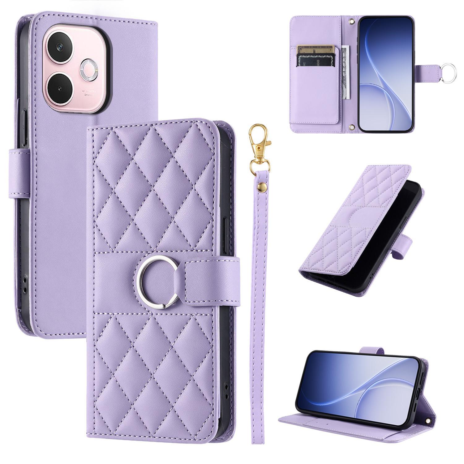 For OPPO A5 Pro 4G / 5G Global Ring Buckle Rhombic Leather Phone Case(Purple) - Shopkiz.com