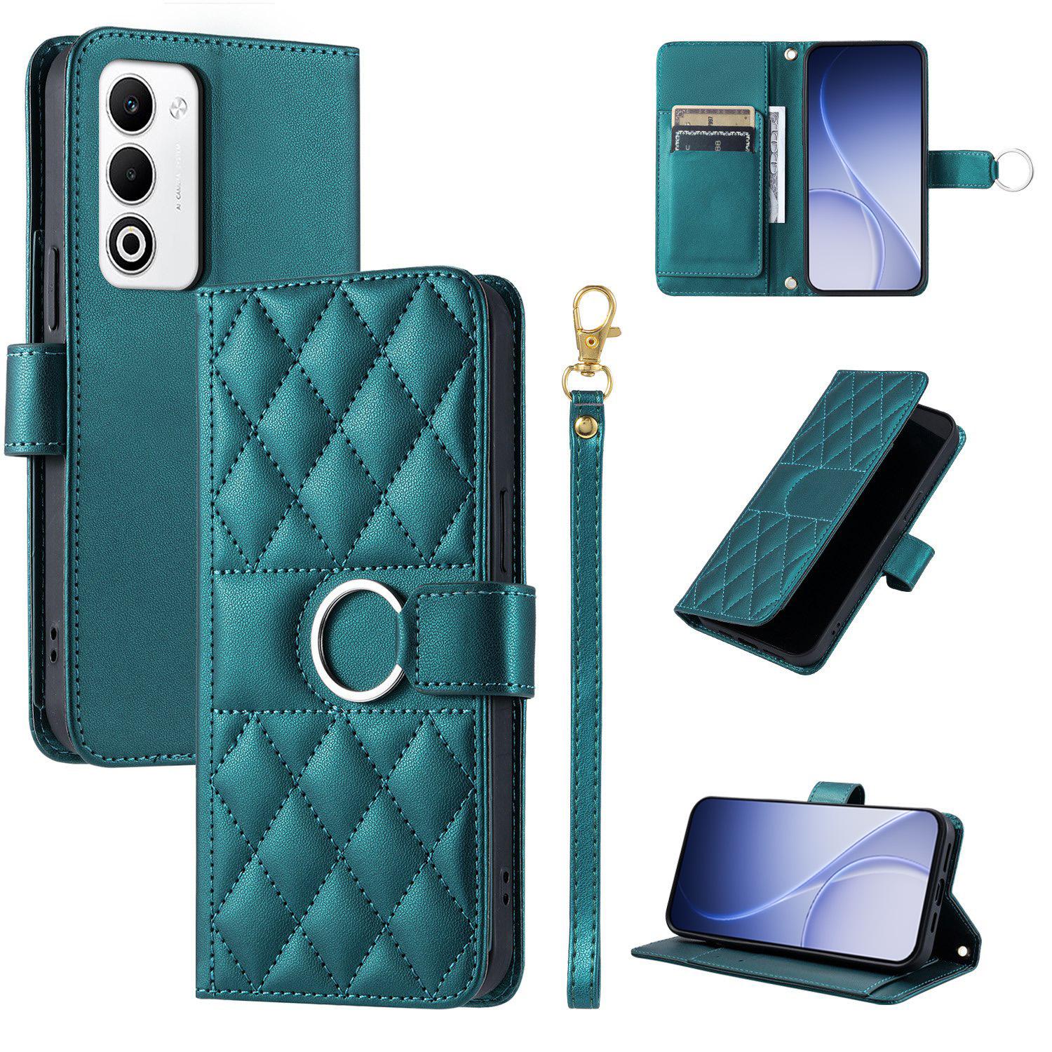 For OPPO A5 4G / 5G Global / K13 India Ring Buckle Rhombic Leather Phone Case(Green) - Shopkiz.com
