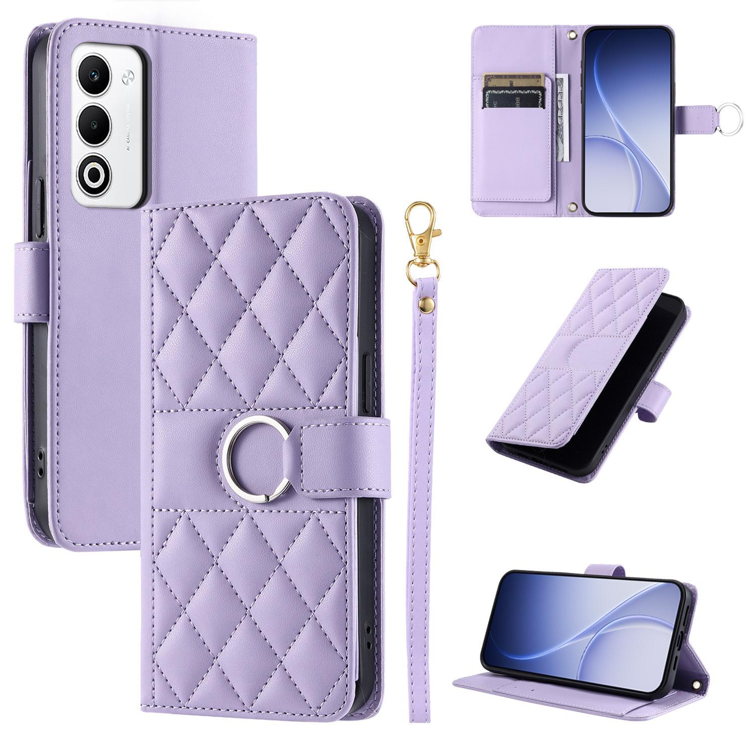 For OPPO A5 4G / 5G Global / K13 India Ring Buckle Rhombic Leather Phone Case(Purple) - Shopkiz.com