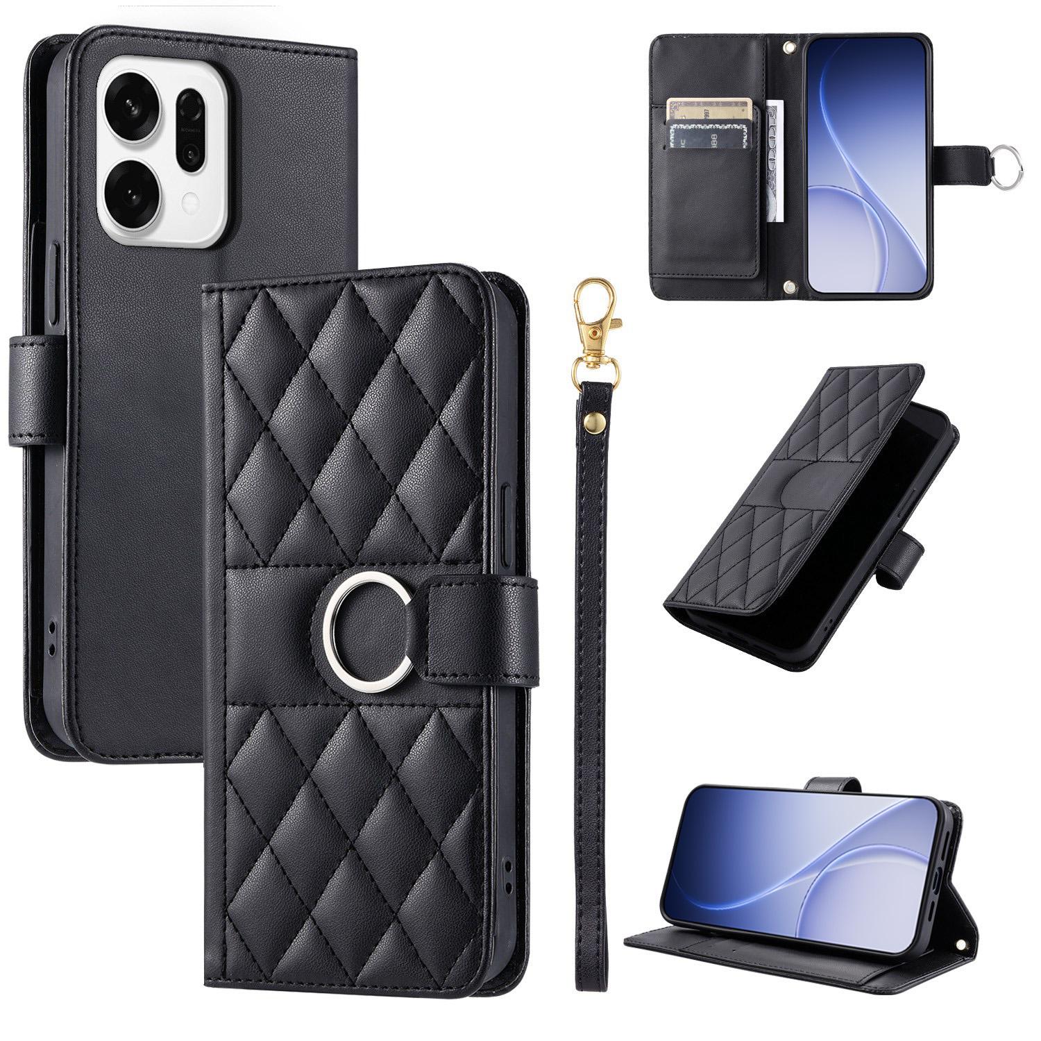For OPPO Reno14 Global / Reno14 F 5G Ring Buckle Rhombic Leather Phone Case(Black) - Shopkiz.com