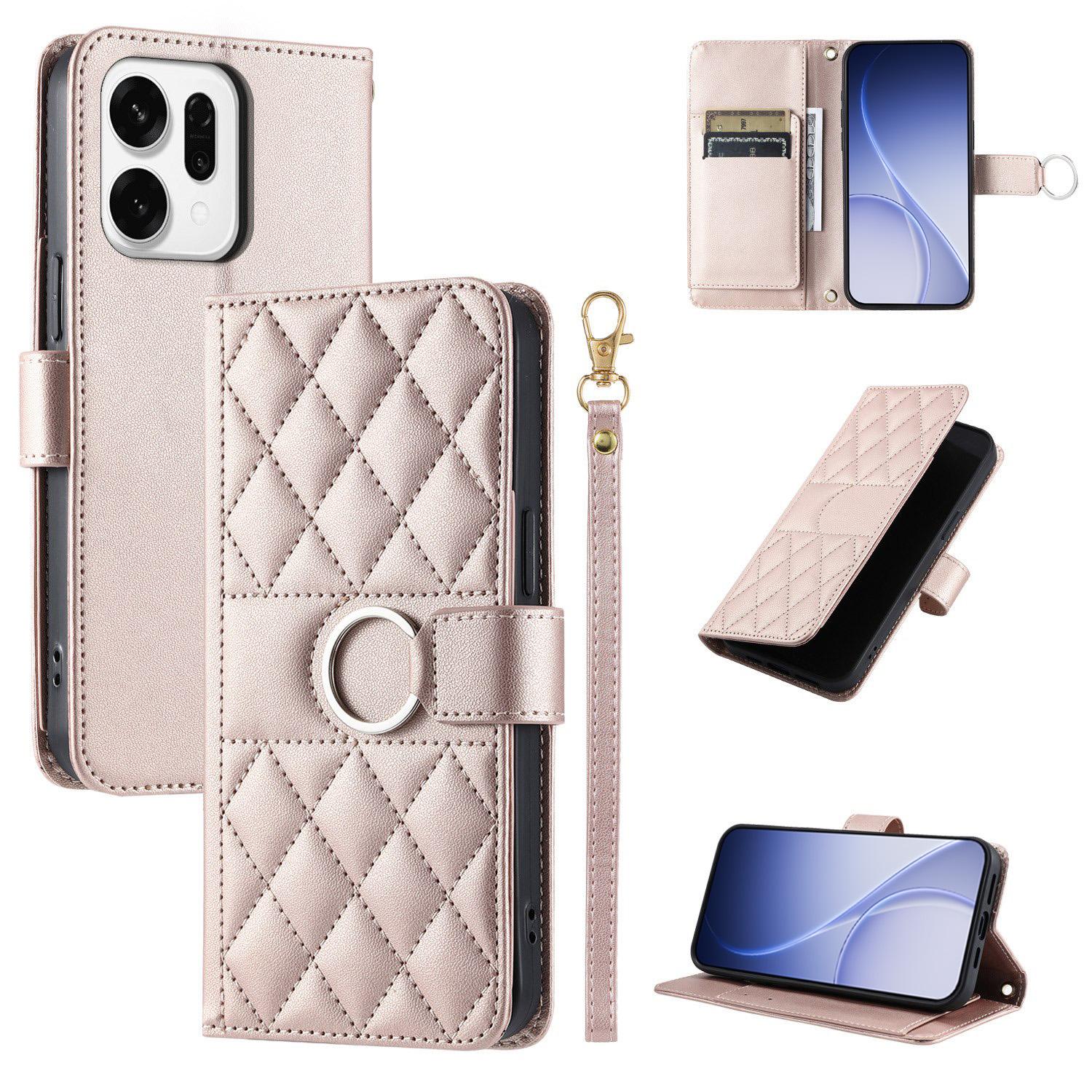 For OPPO Reno14 Global / Reno14 F 5G Ring Buckle Rhombic Leather Phone Case(Rose Gold) - Shopkiz.com