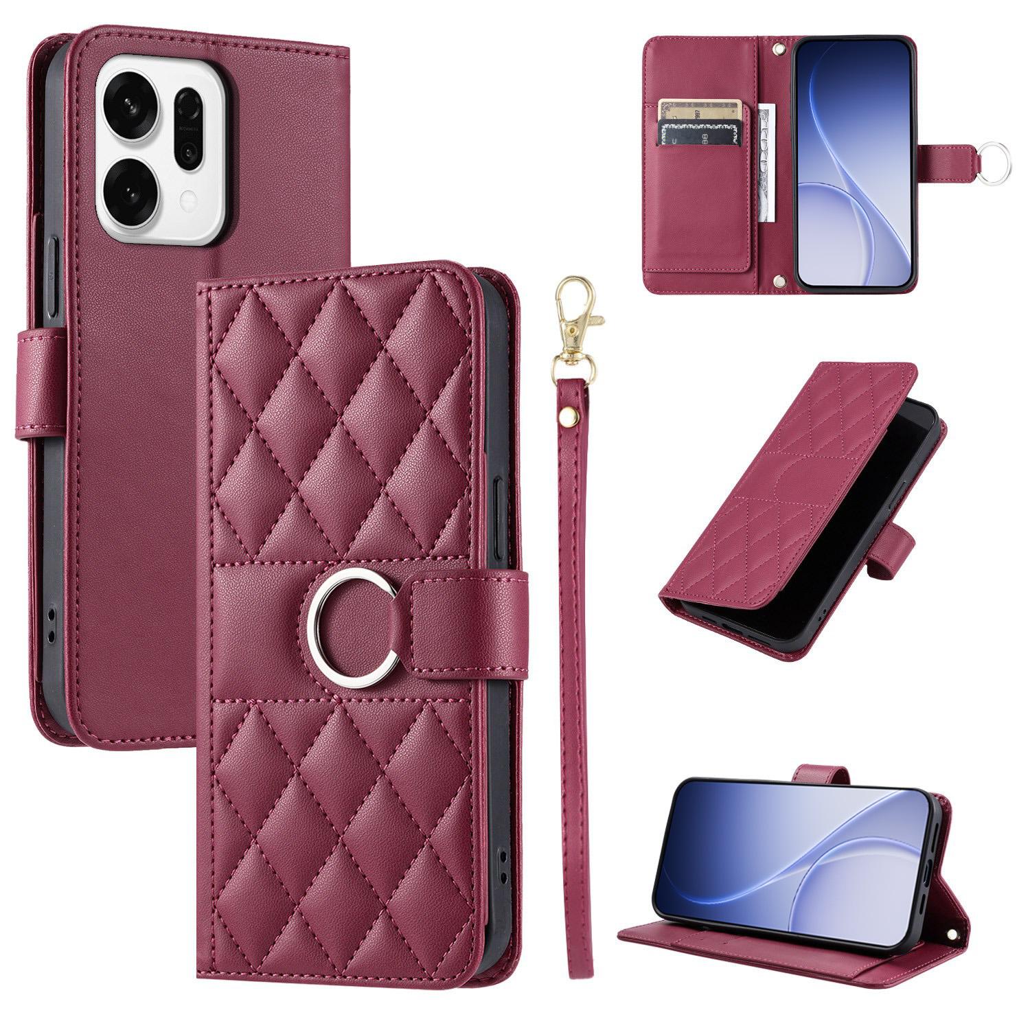 For OPPO Reno14 Pro Global Ring Buckle Rhombic Leather Phone Case(Red) - Shopkiz.com