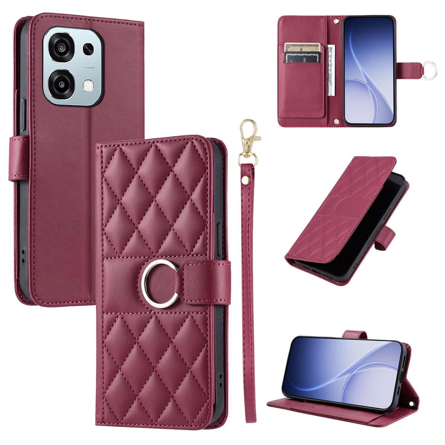 For OPPO A6 Pro 4G / 5G Global / F31 Ring Buckle Rhombic Leather Phone Case(Red) - Shopkiz.com