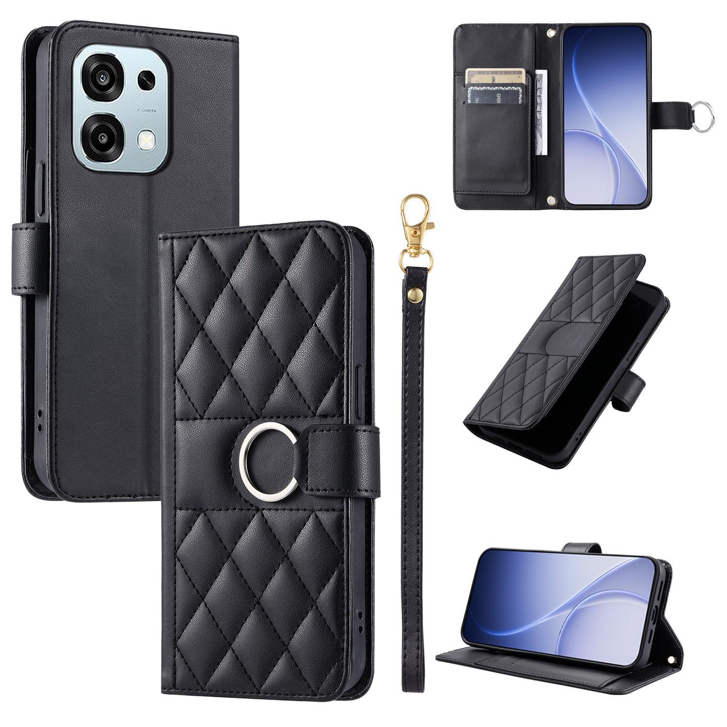 For OPPO A6 Pro 4G / 5G Global / F31 Ring Buckle Rhombic Leather Phone Case(Black) - Shopkiz.com