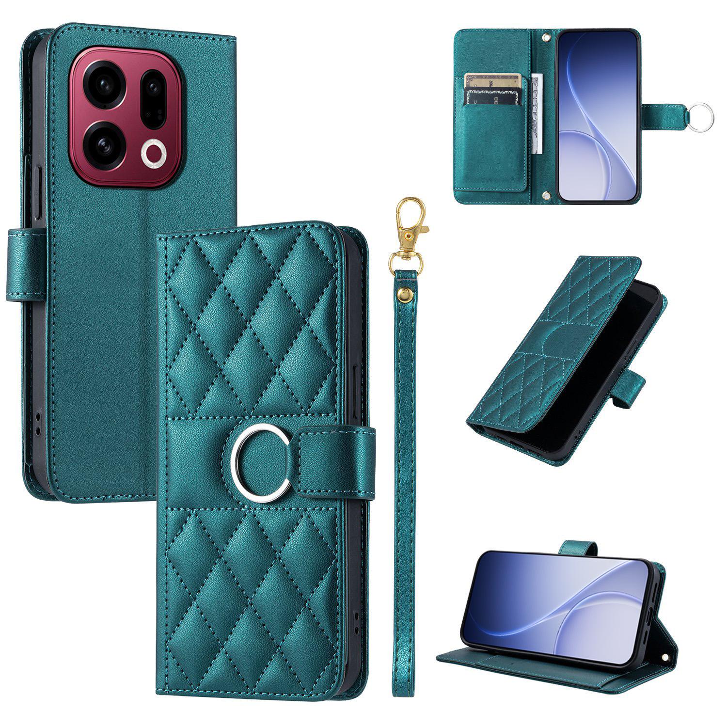 For OPPO Find X9 Ring Buckle Rhombic Leather Phone Case(Green) - Shopkiz.com