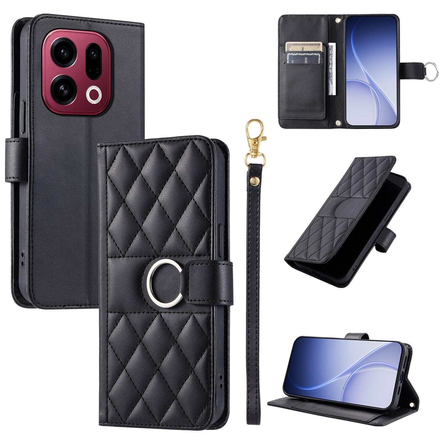 For OPPO Find X9 Ring Buckle Rhombic Leather Phone Case(Black) - Shopkiz.com