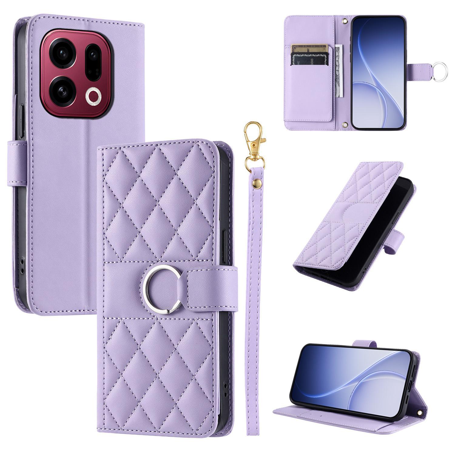 For OPPO Find X9 Ring Buckle Rhombic Leather Phone Case(Purple) - Shopkiz.com