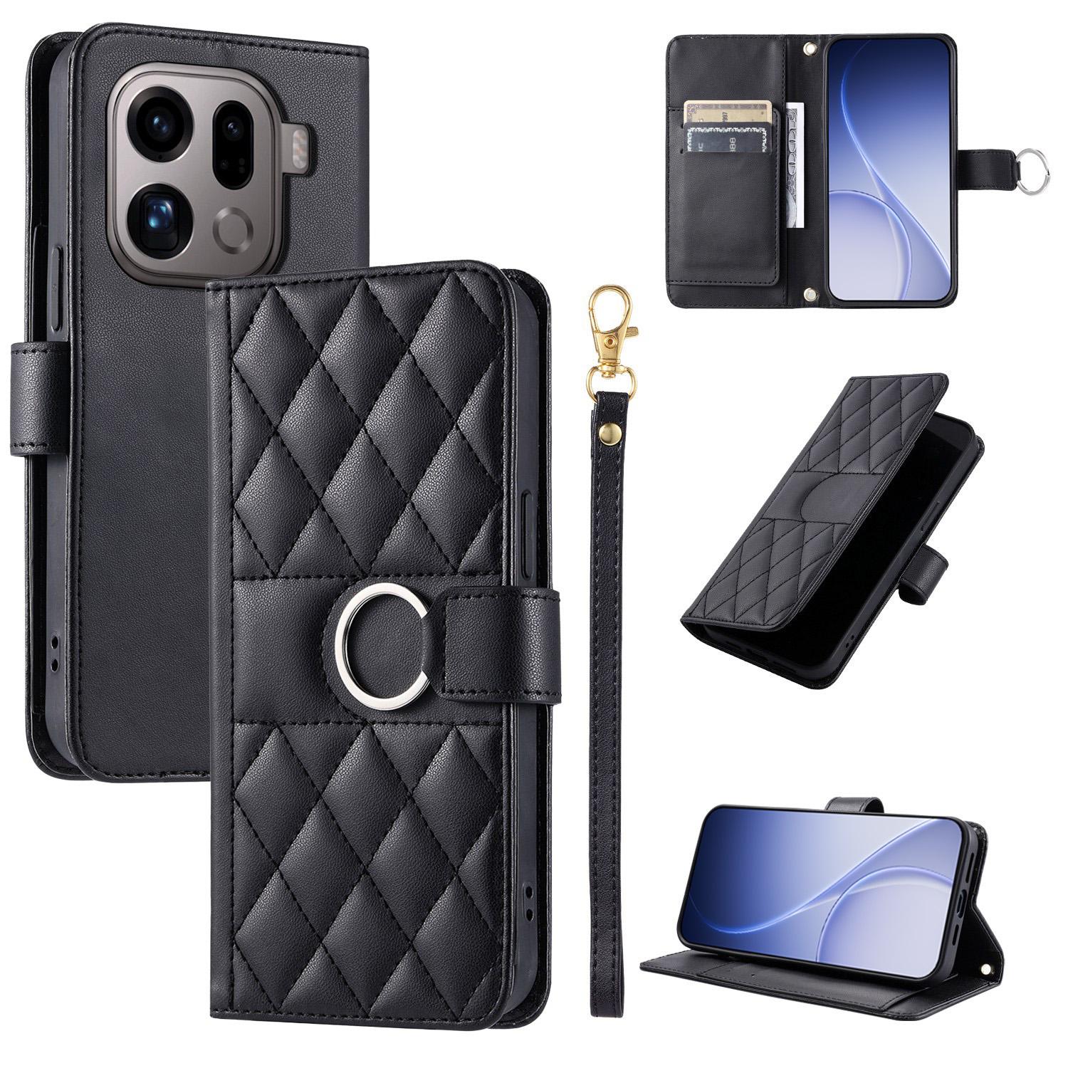 For OPPO Find X9 Pro Ring Buckle Rhombic Leather Phone Case(Black) - Shopkiz.com