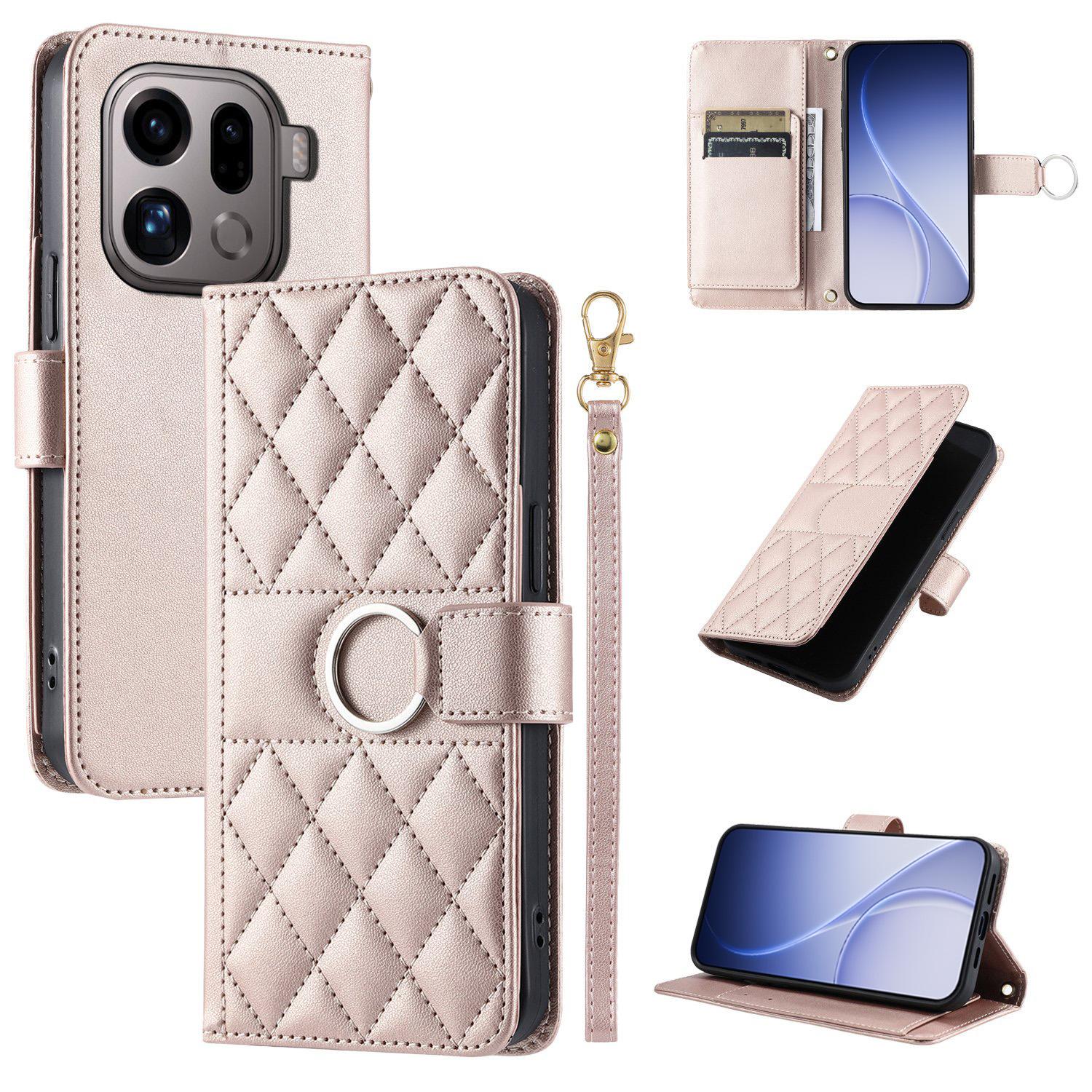 For OPPO Find X9 Pro Ring Buckle Rhombic Leather Phone Case(Rose Gold) - Shopkiz.com