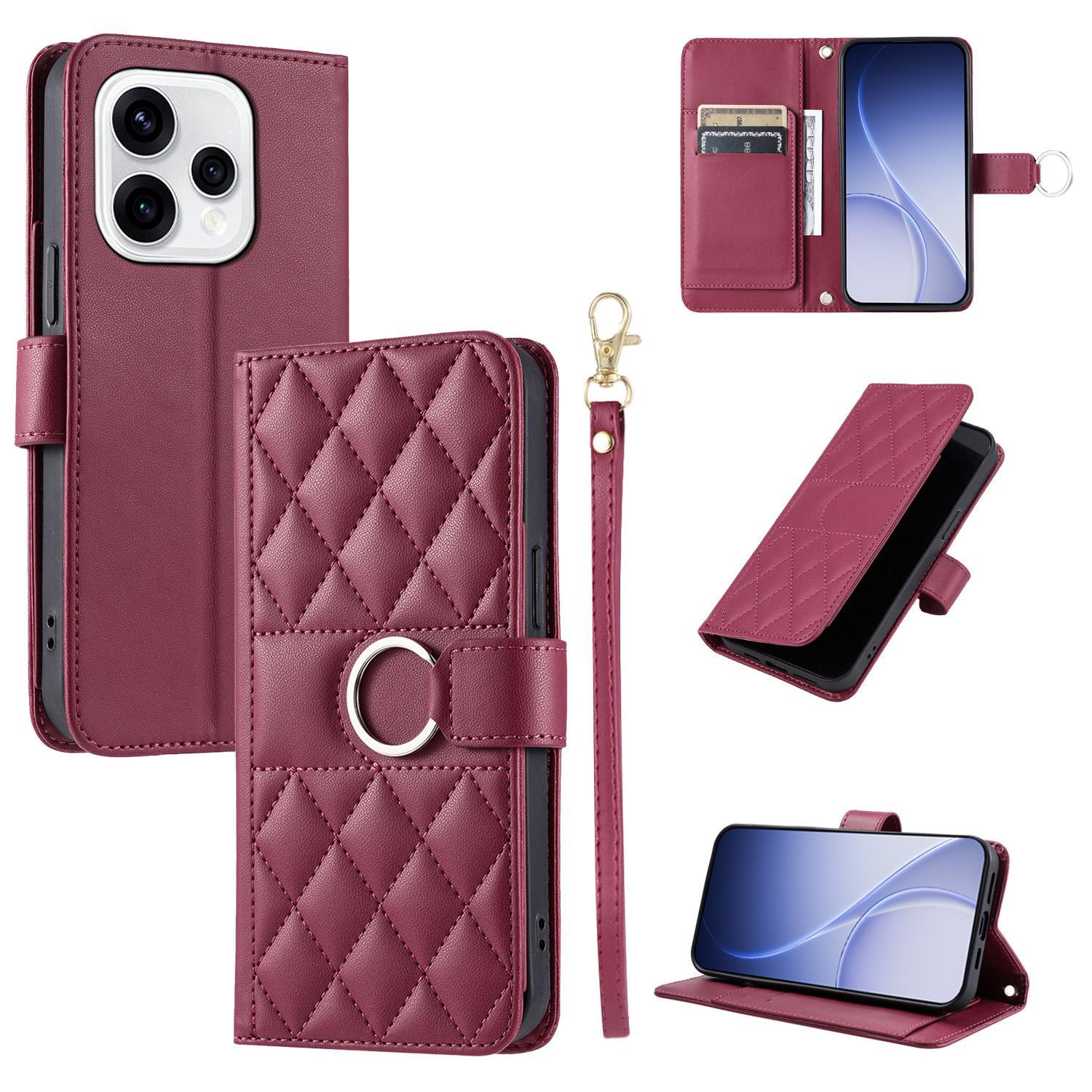 For OPPO Reno15 5G Global Ring Buckle Rhombic Leather Phone Case(Red) - Shopkiz.com