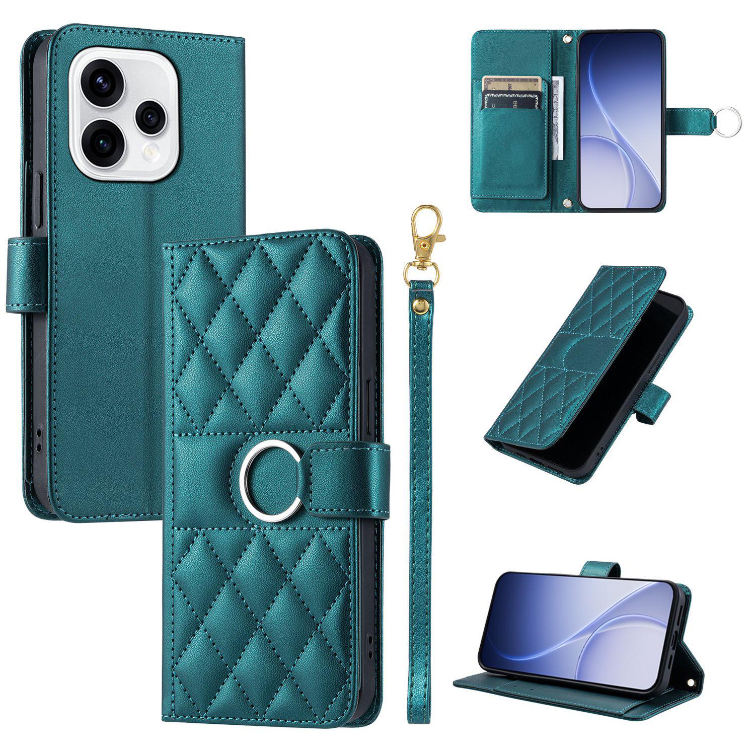For OPPO Reno15 5G Global Ring Buckle Rhombic Leather Phone Case(Green) - Shopkiz.com