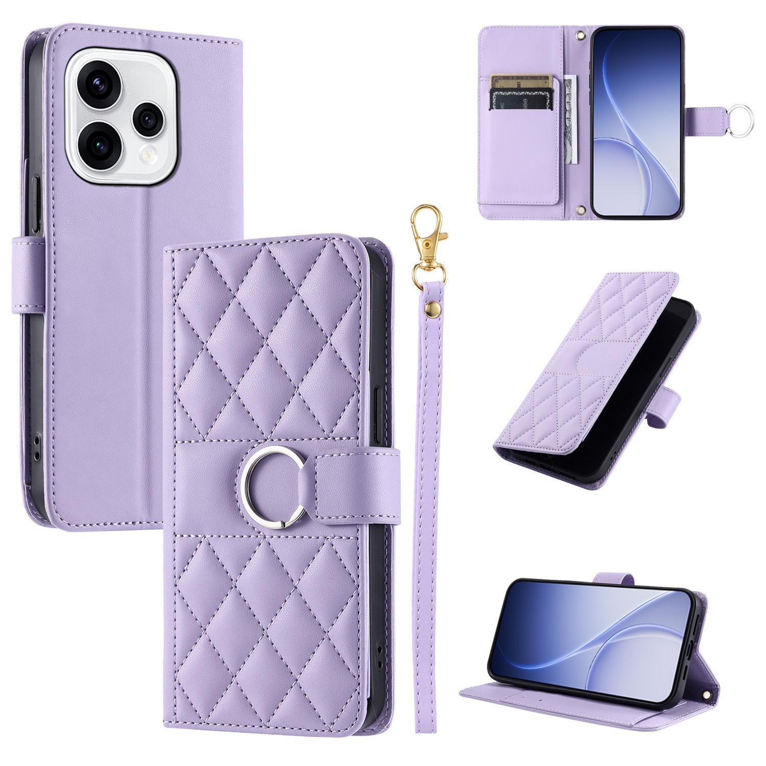 For OPPO Reno15 5G Global Ring Buckle Rhombic Leather Phone Case(Purple) - Shopkiz.com