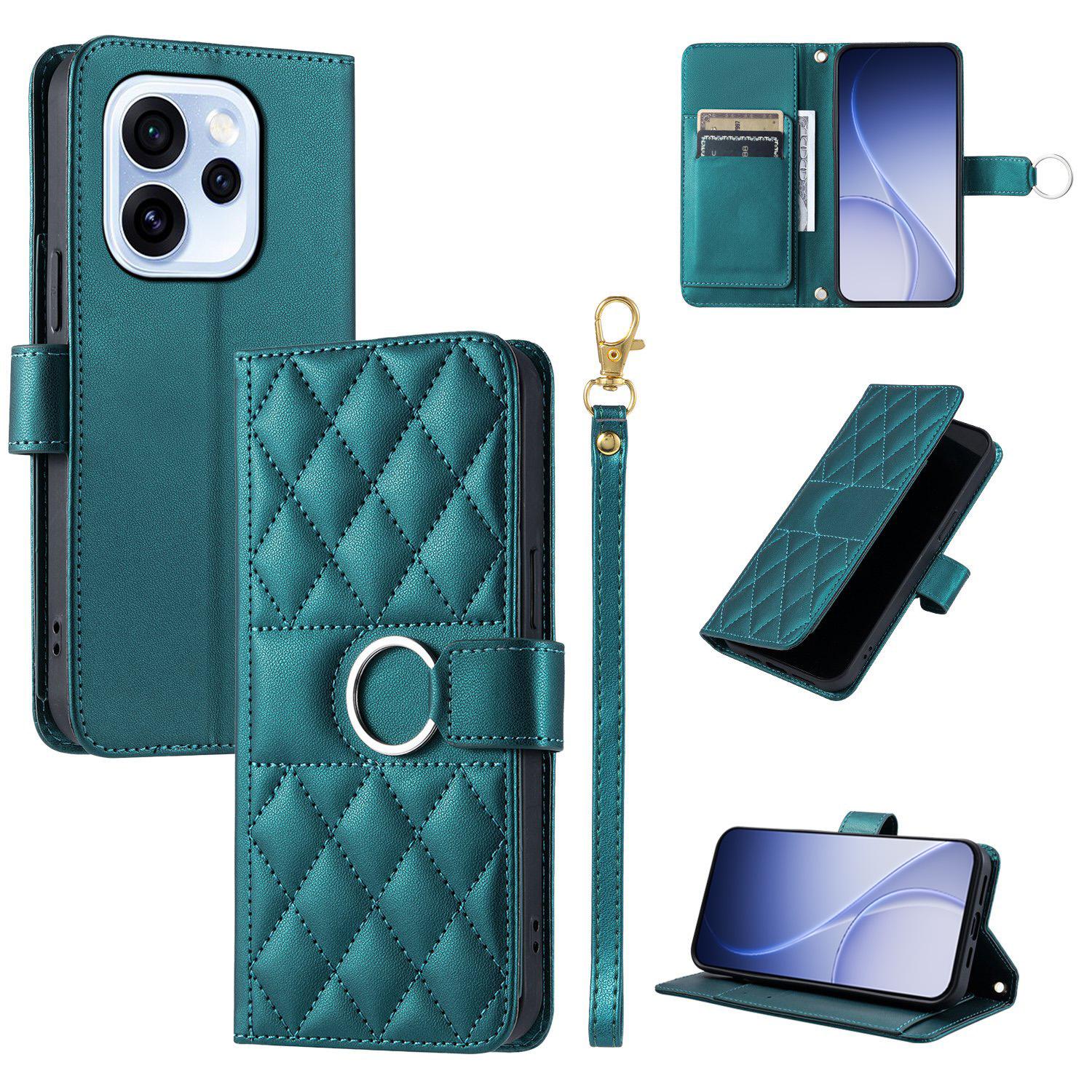 For OPPO Reno15 Pro 5G Global Ring Buckle Rhombic Leather Phone Case(Green) - Shopkiz.com