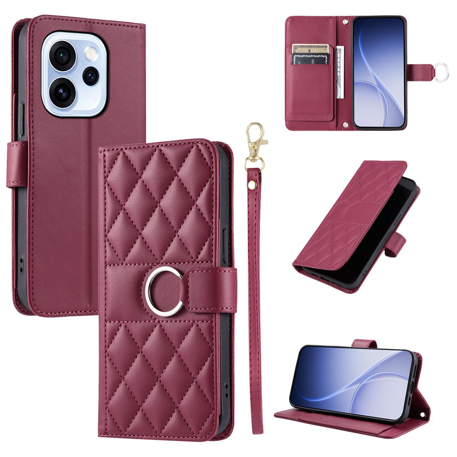 For OPPO Reno15 F 5G Global Ring Buckle Rhombic Leather Phone Case(Red) - Shopkiz.com