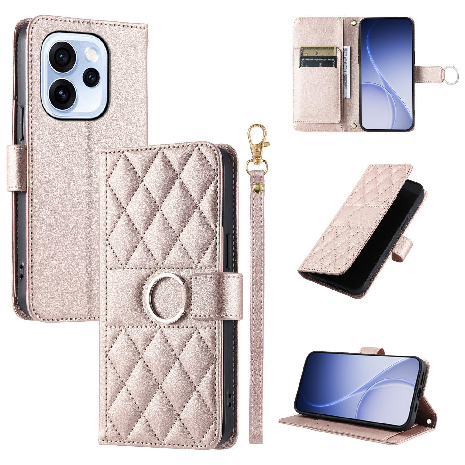 For OPPO Reno15 F 5G Global Ring Buckle Rhombic Leather Phone Case(Rose Gold) - Shopkiz.com