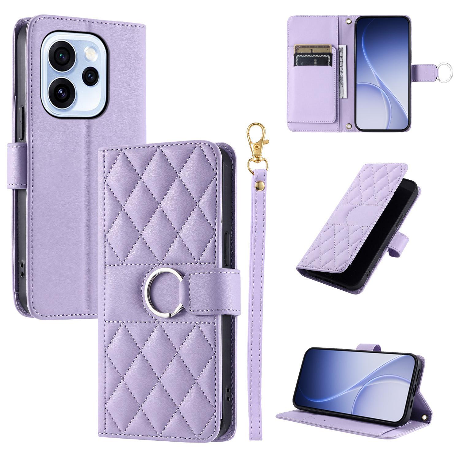 For OPPO Reno15 F 5G Global Ring Buckle Rhombic Leather Phone Case(Purple) - Shopkiz.com