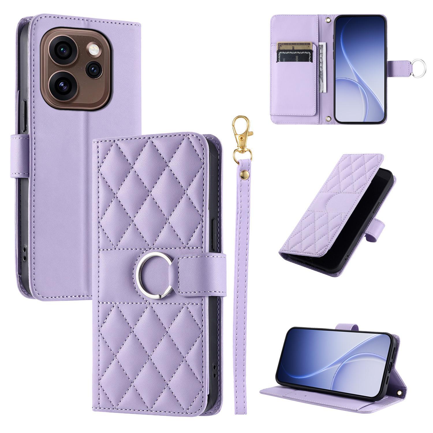 For OPPO Reno15 Pro Max 5G Global Ring Buckle Rhombic Leather Phone Case(Purple) - Shopkiz.com