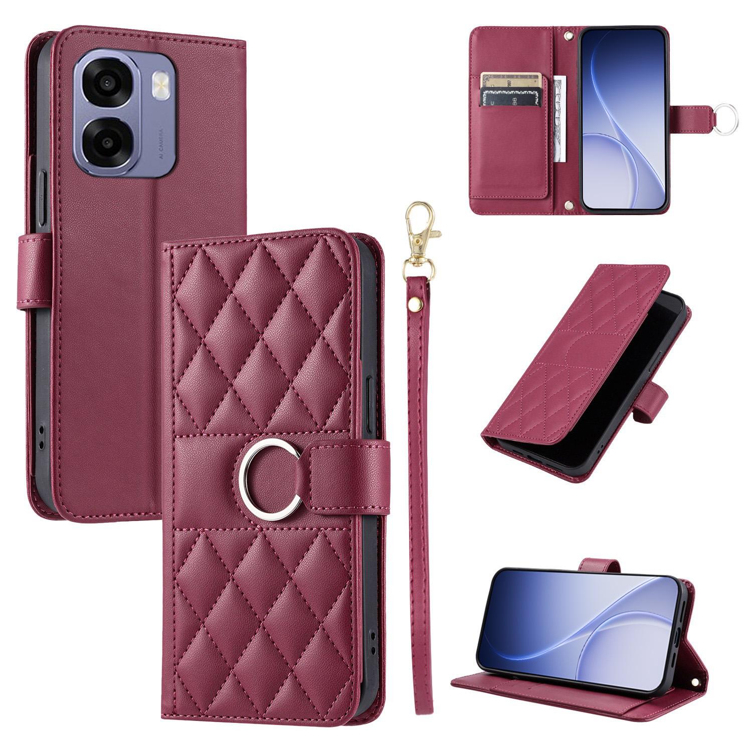 For OPPO A6 / A6s / A6x / A6t Global Ring Buckle Rhombic Leather Phone Case(Red) - Shopkiz.com