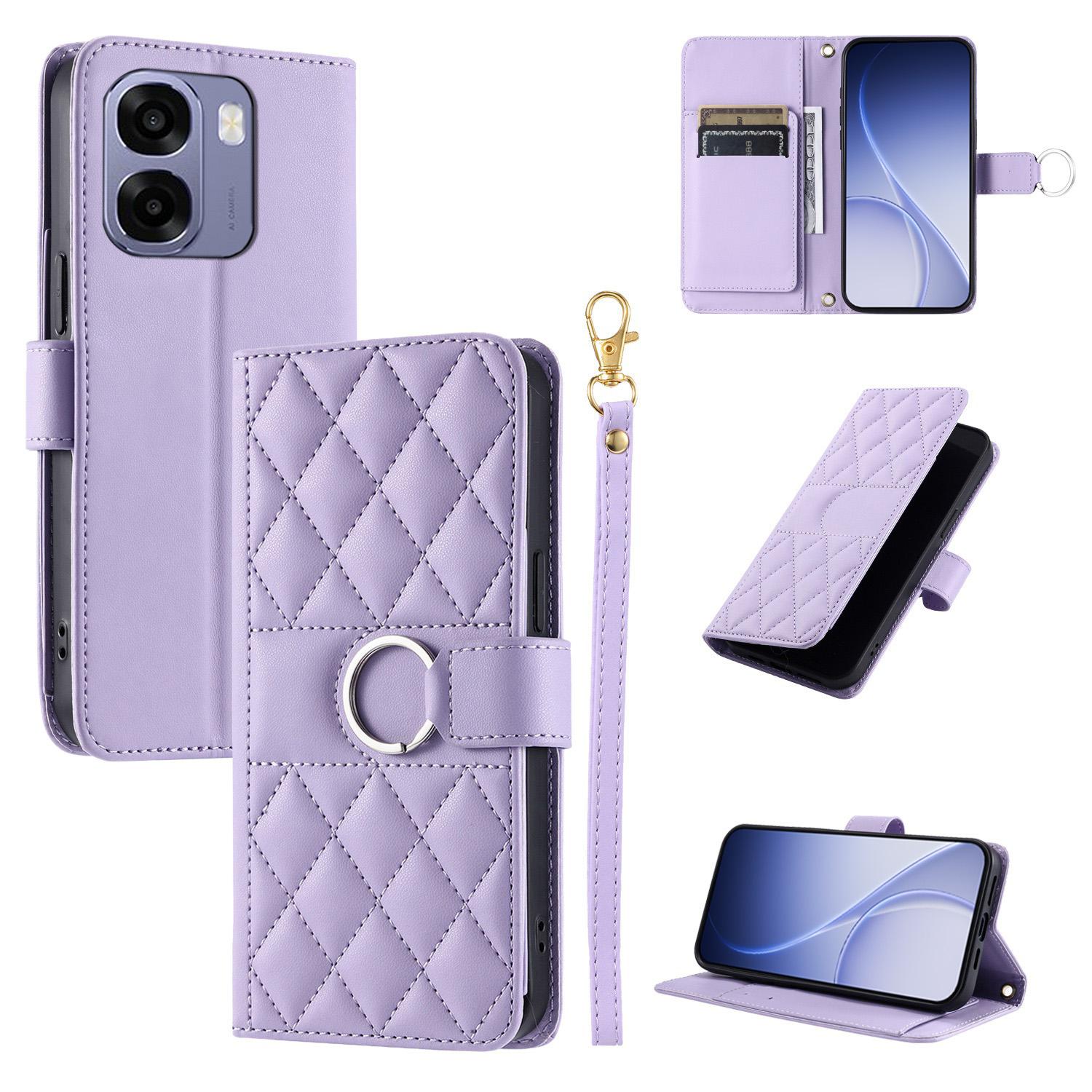 For OPPO A6 / A6s / A6x / A6t Global Ring Buckle Rhombic Leather Phone Case(Purple) - Shopkiz.com