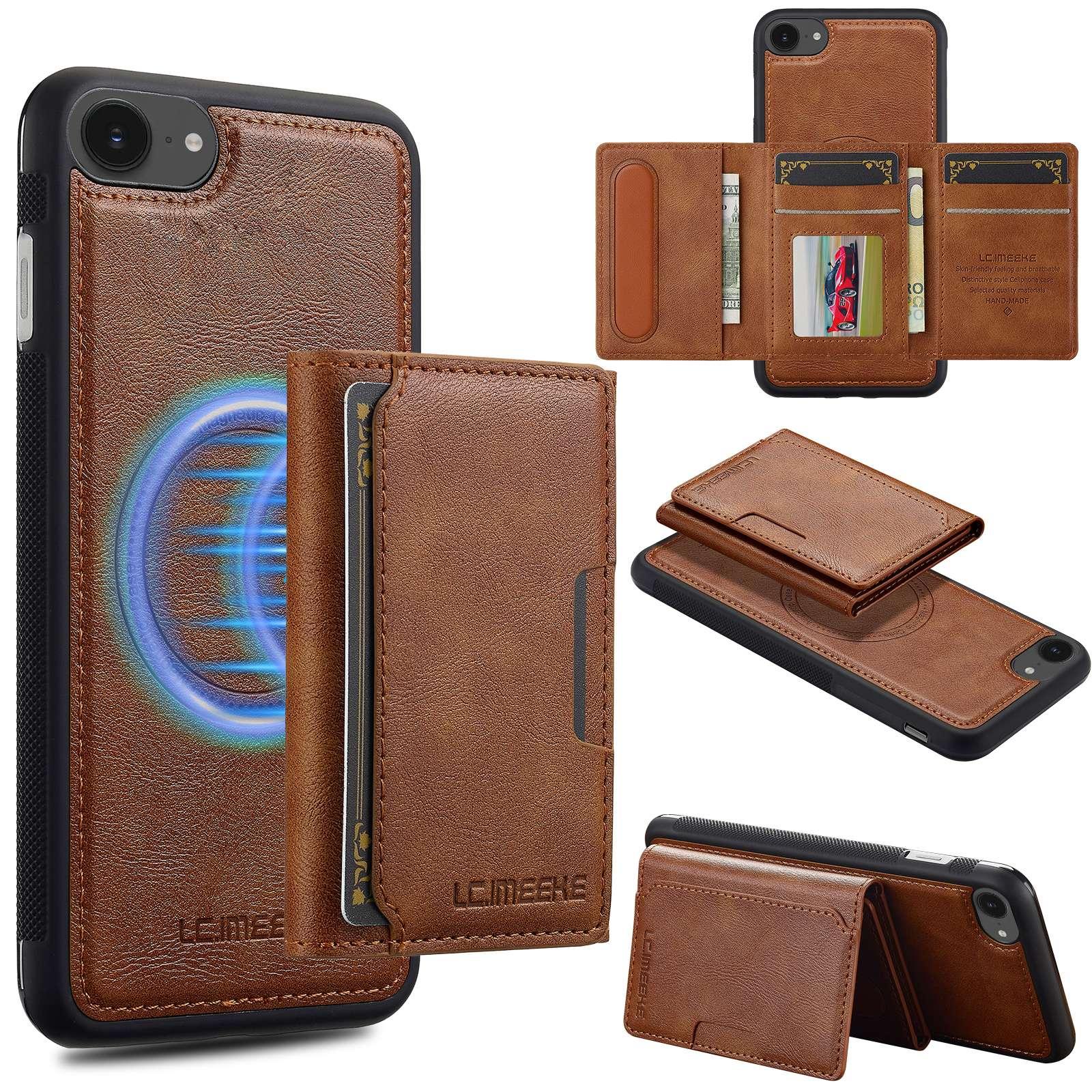 For iPhone 17e / 16e LC.IMEEKE L5 Series Detachable RFID Card Bag Magsafe Phone Case(Brown) - Shopkiz.com