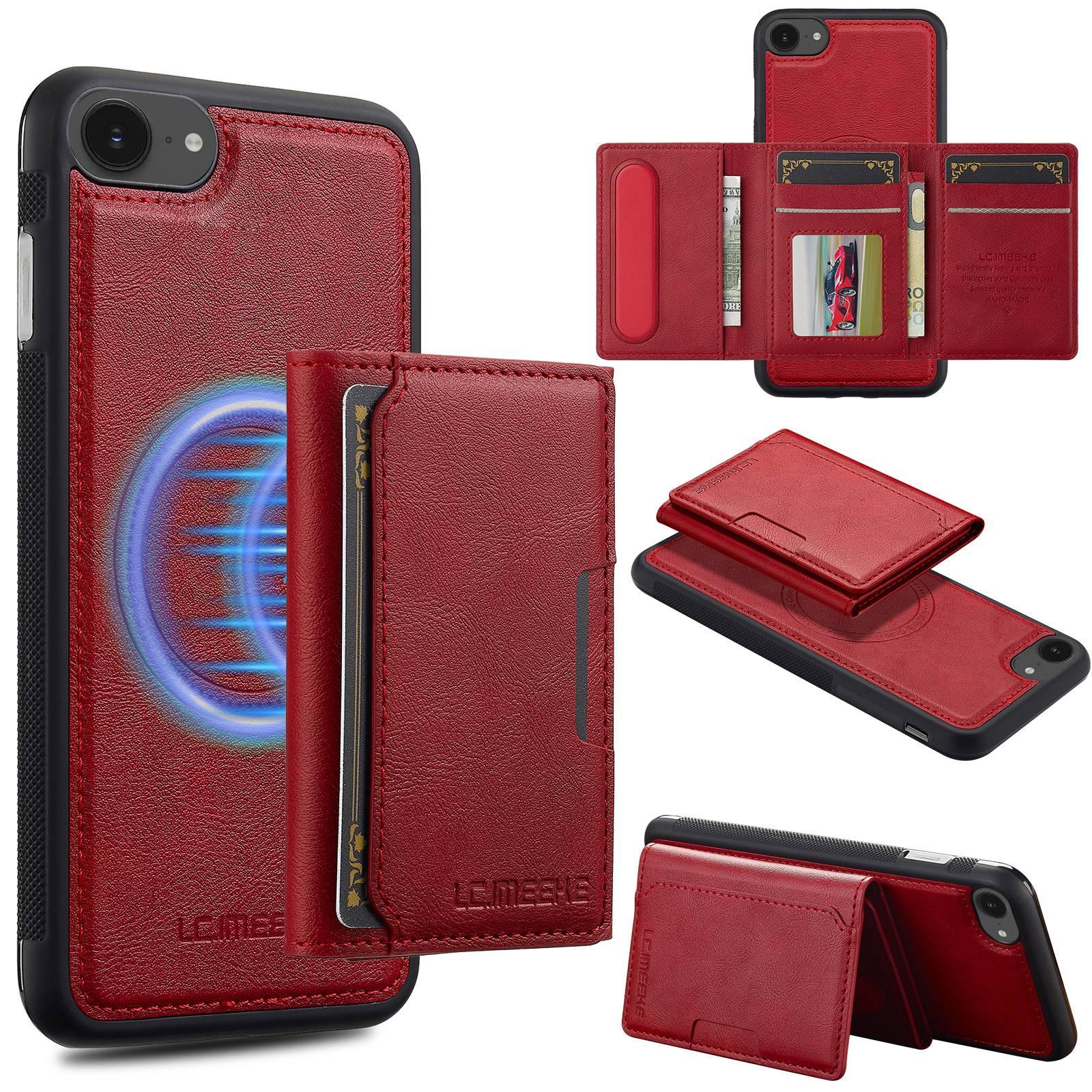 For iPhone 17e / 16e LC.IMEEKE L5 Series Detachable RFID Card Bag Magsafe Phone Case(Red) - Shopkiz.com