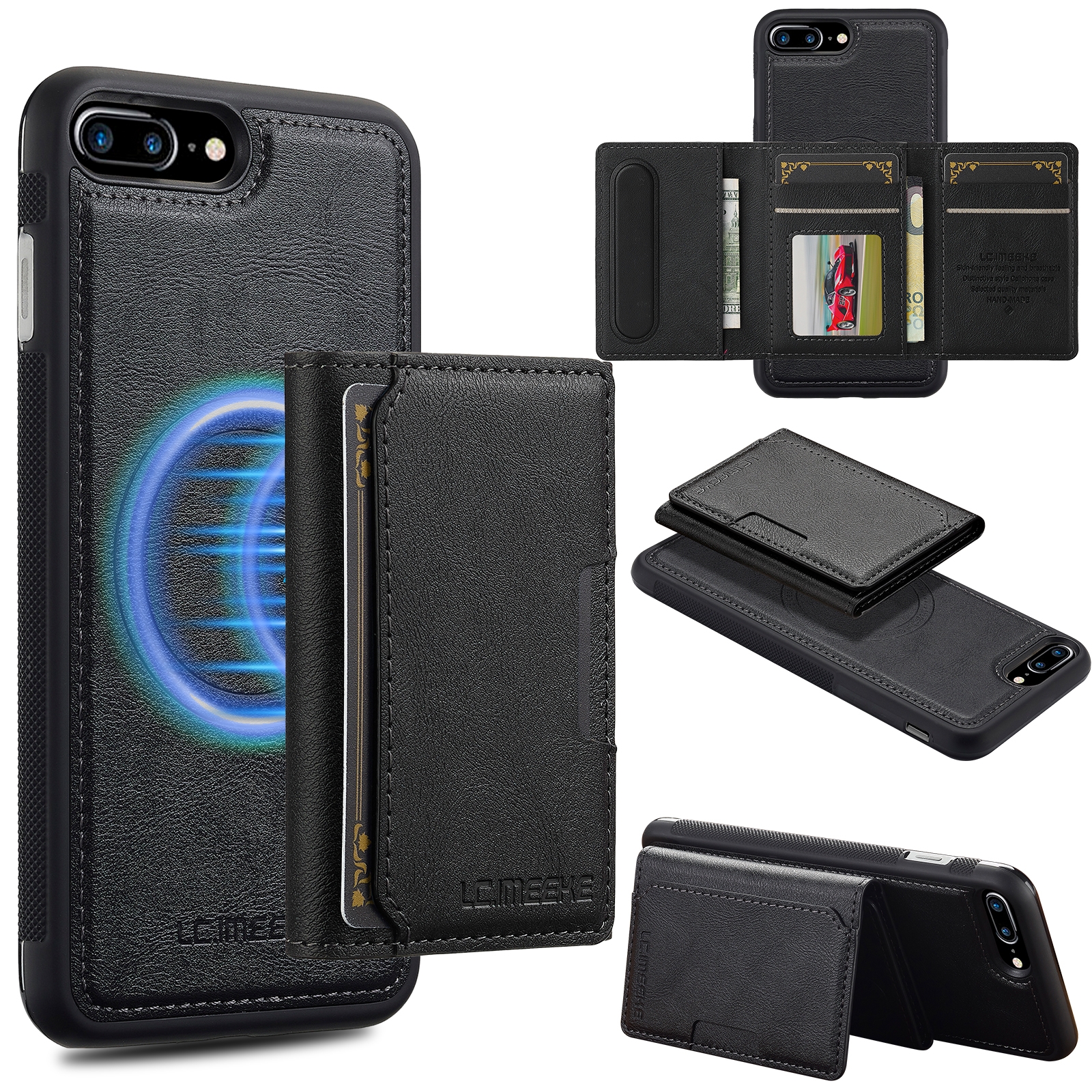 For iPhone 8 Plus / 7 Plus LC.IMEEKE L5 Series Detachable RFID Card Bag Magsafe Phone Case(Black) - Shopkiz.com