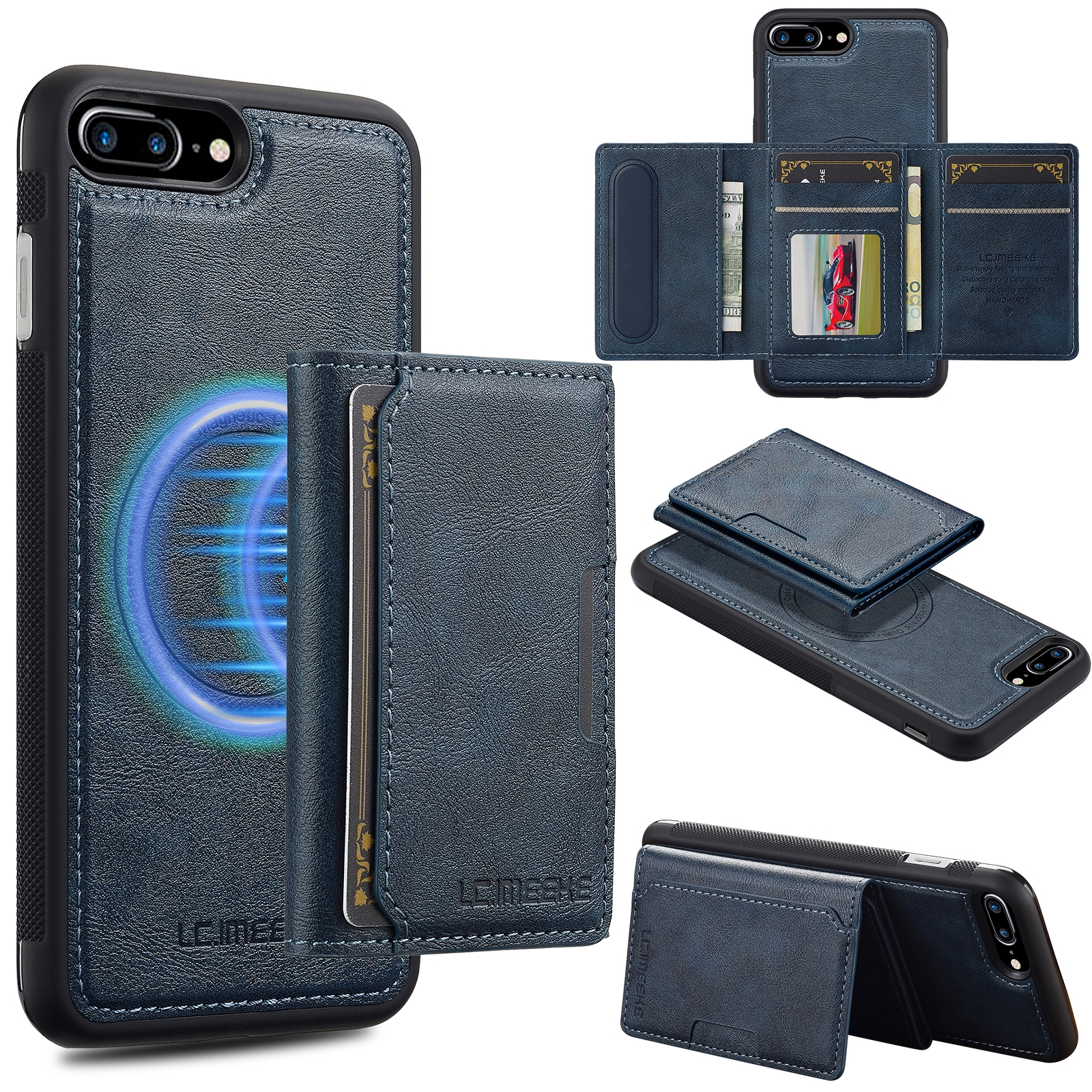 For iPhone 8 Plus / 7 Plus LC.IMEEKE L5 Series Detachable RFID Card Bag Magsafe Phone Case(Blue) - Shopkiz.com