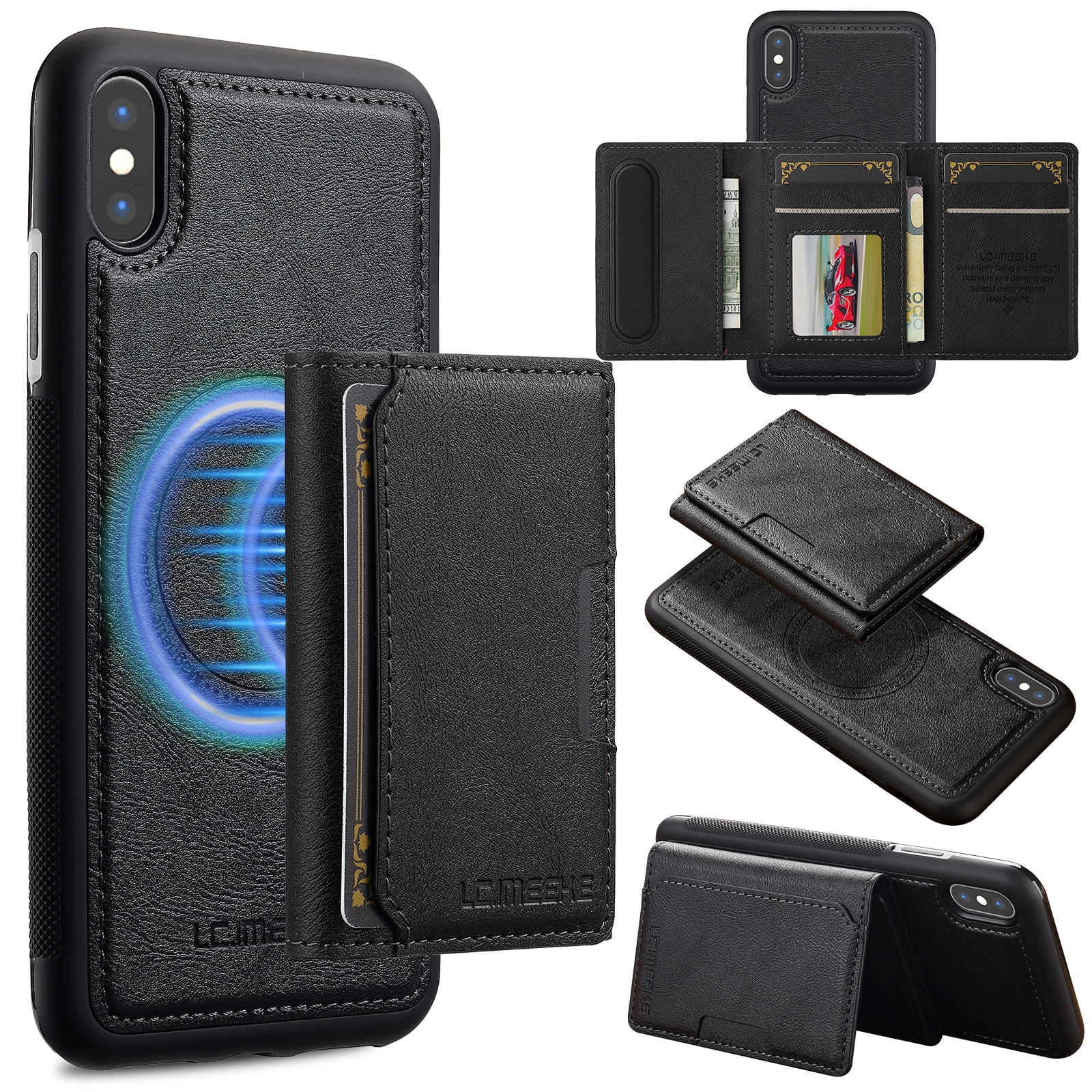 For iPhone XR LC.IMEEKE L5 Series Detachable RFID Card Bag Magsafe Phone Case(Black) - Shopkiz.com