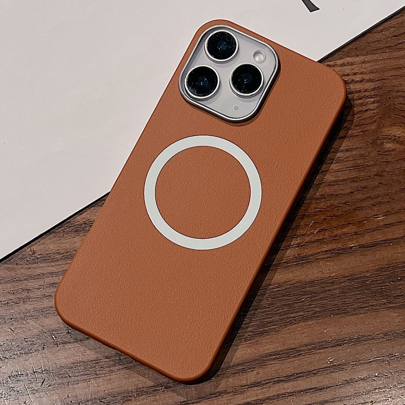 For iPhone 11 Pro Max Leather Texture Design MagSafe Full Coverage Phone Case(Brown) - Shopkiz.com