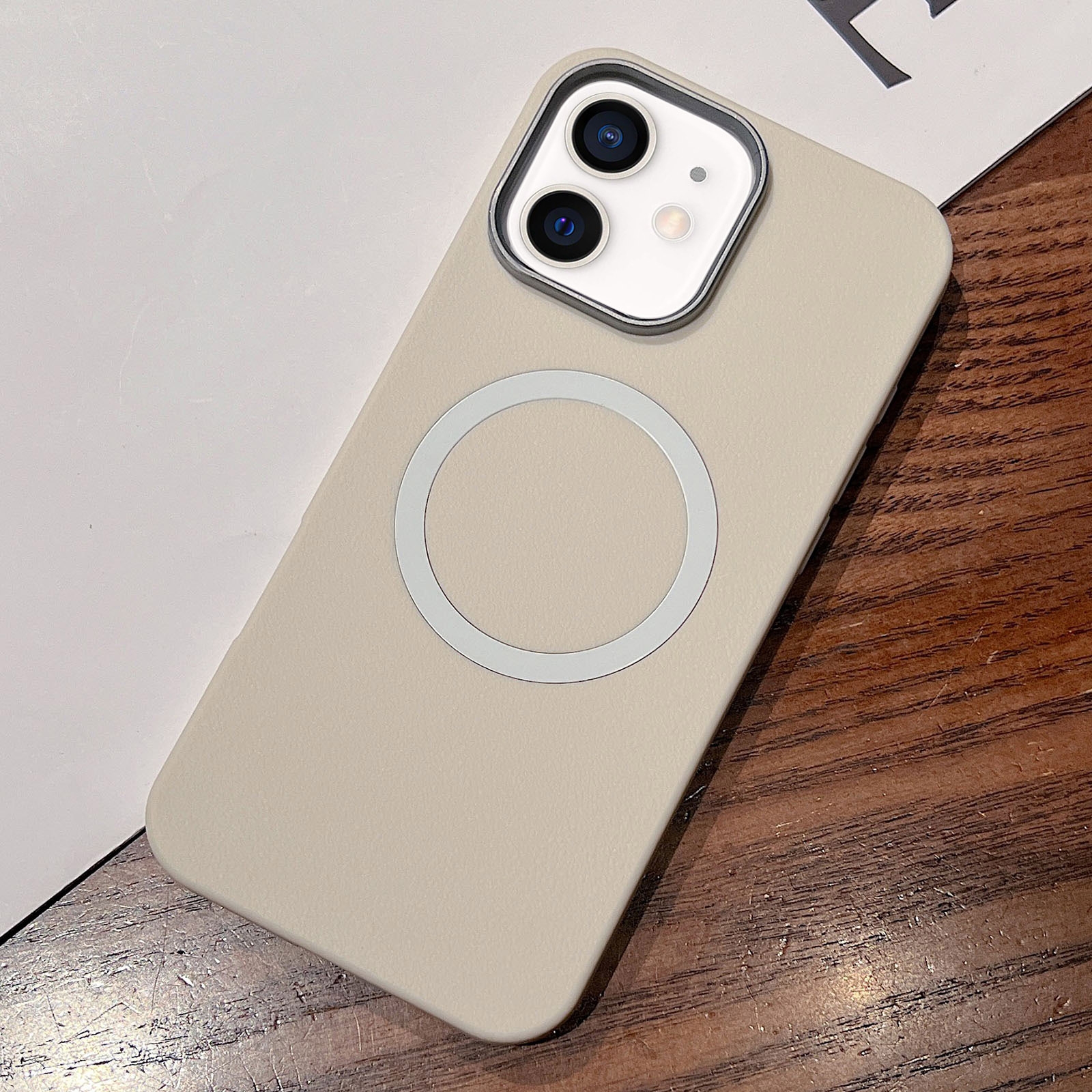 For iPhone 12 Leather Texture Design MagSafe Full Coverage Phone Case(White) - Shopkiz.com