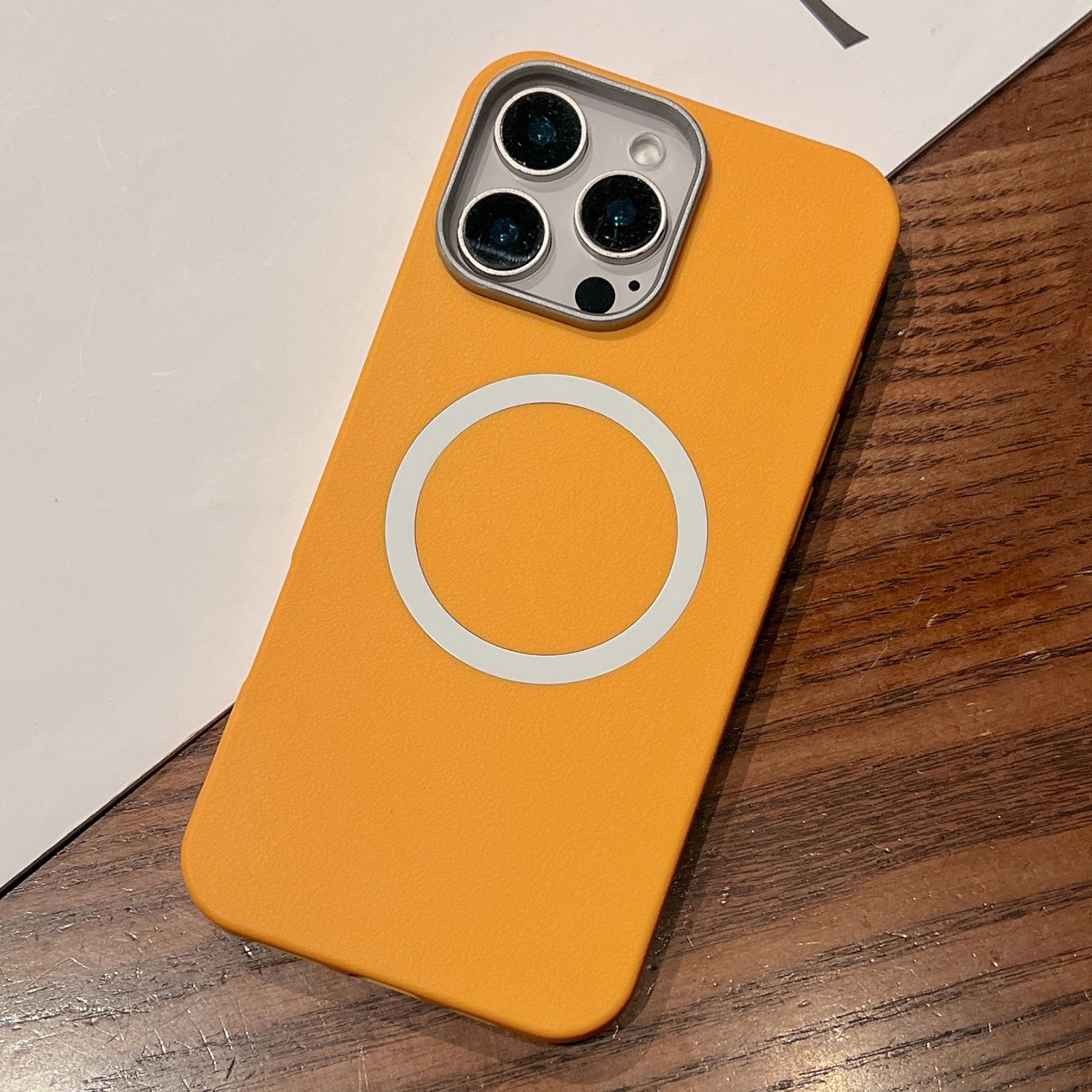 For iPhone 12 Pro Leather Texture Design MagSafe Full Coverage Phone Case(Yellow) - Shopkiz.com