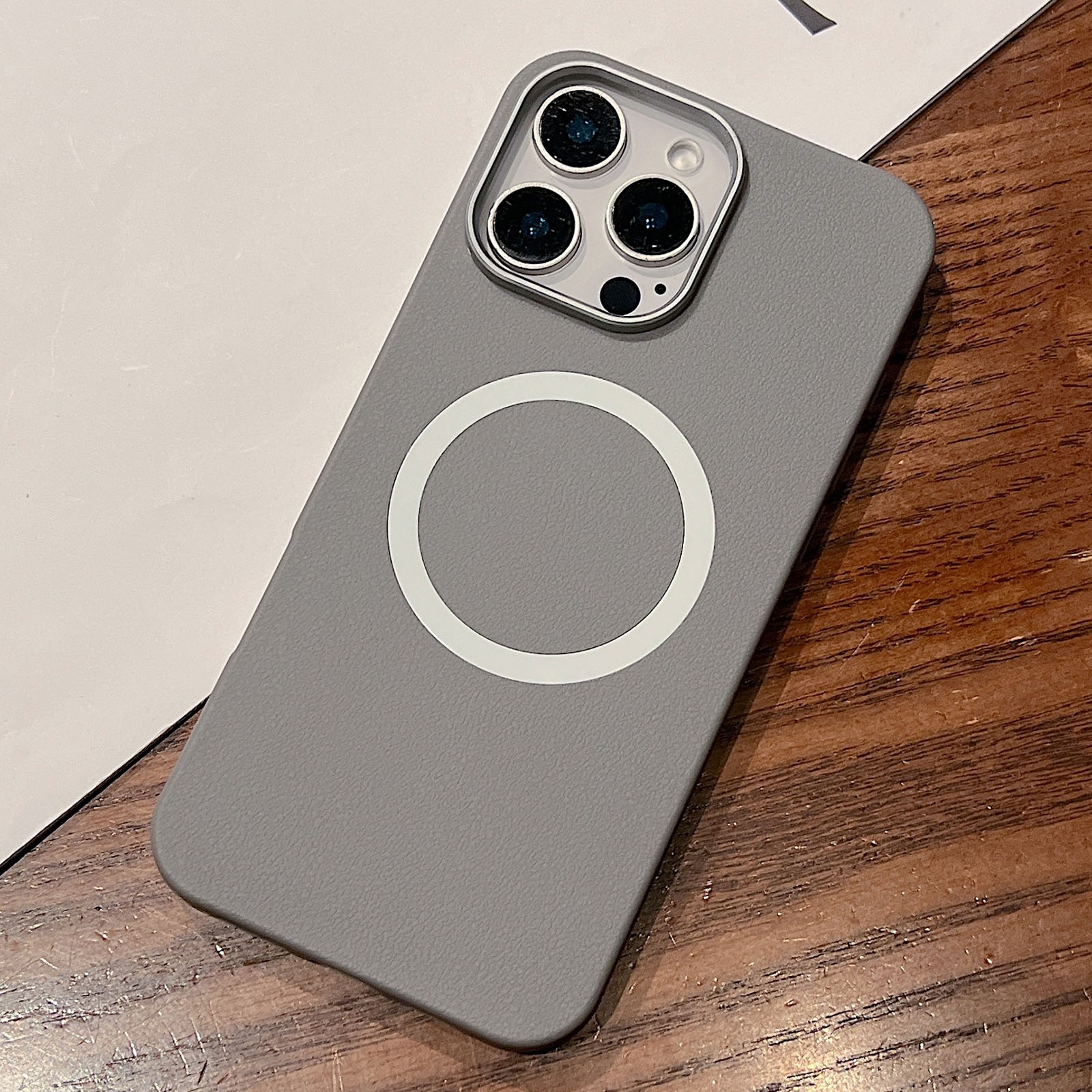 For iPhone 12 Pro Max Leather Texture Design MagSafe Full Coverage Phone Case(Grey) - Shopkiz.com