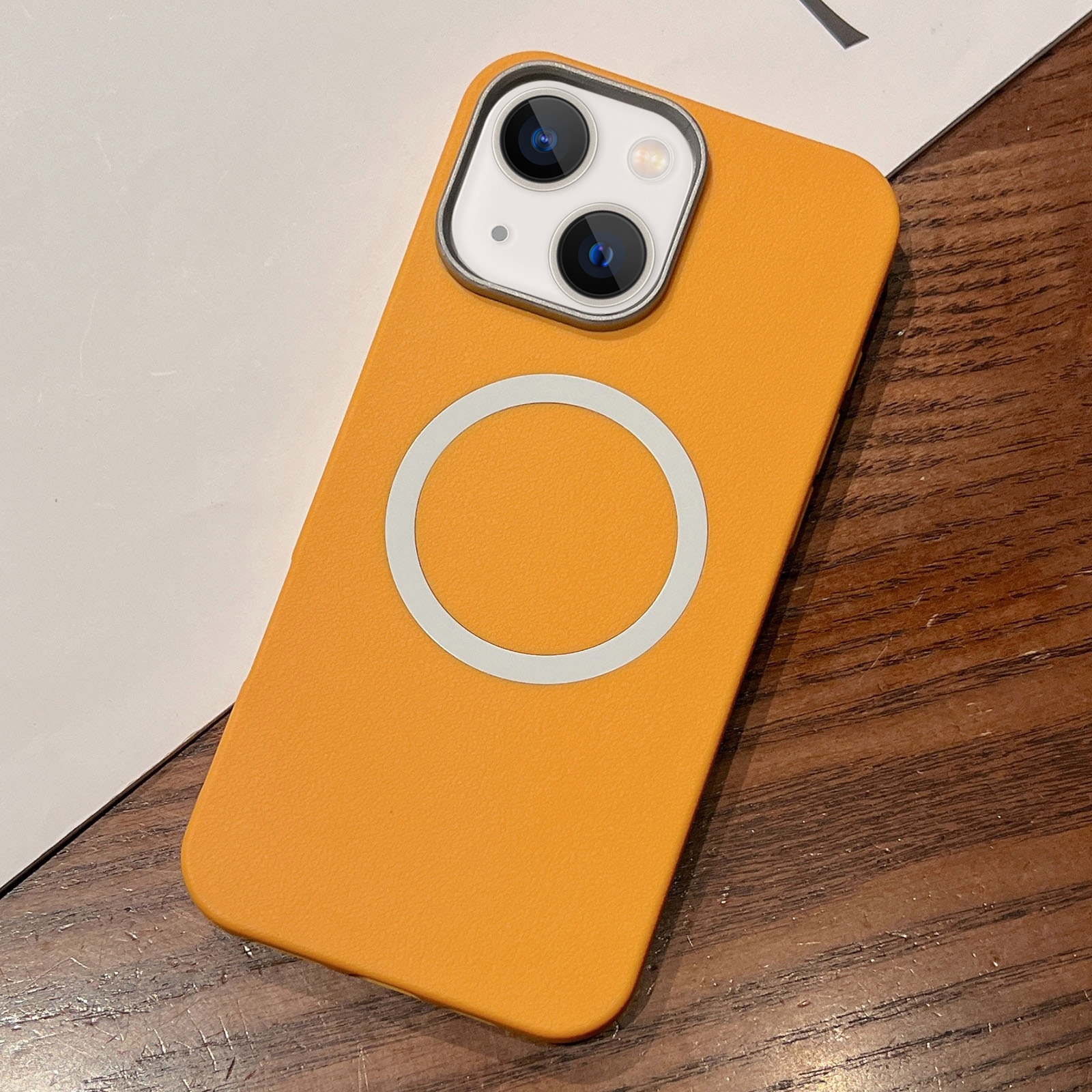 For iPhone 13 Leather Texture Design MagSafe Full Coverage Phone Case(Yellow) - Shopkiz.com