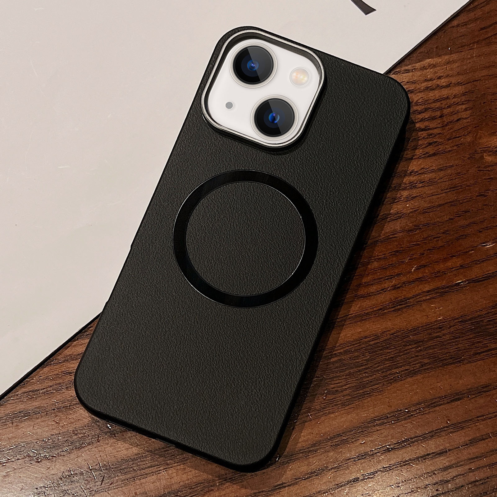 For iPhone 14 Leather Texture Design MagSafe Full Coverage Phone Case(Black) - Shopkiz.com