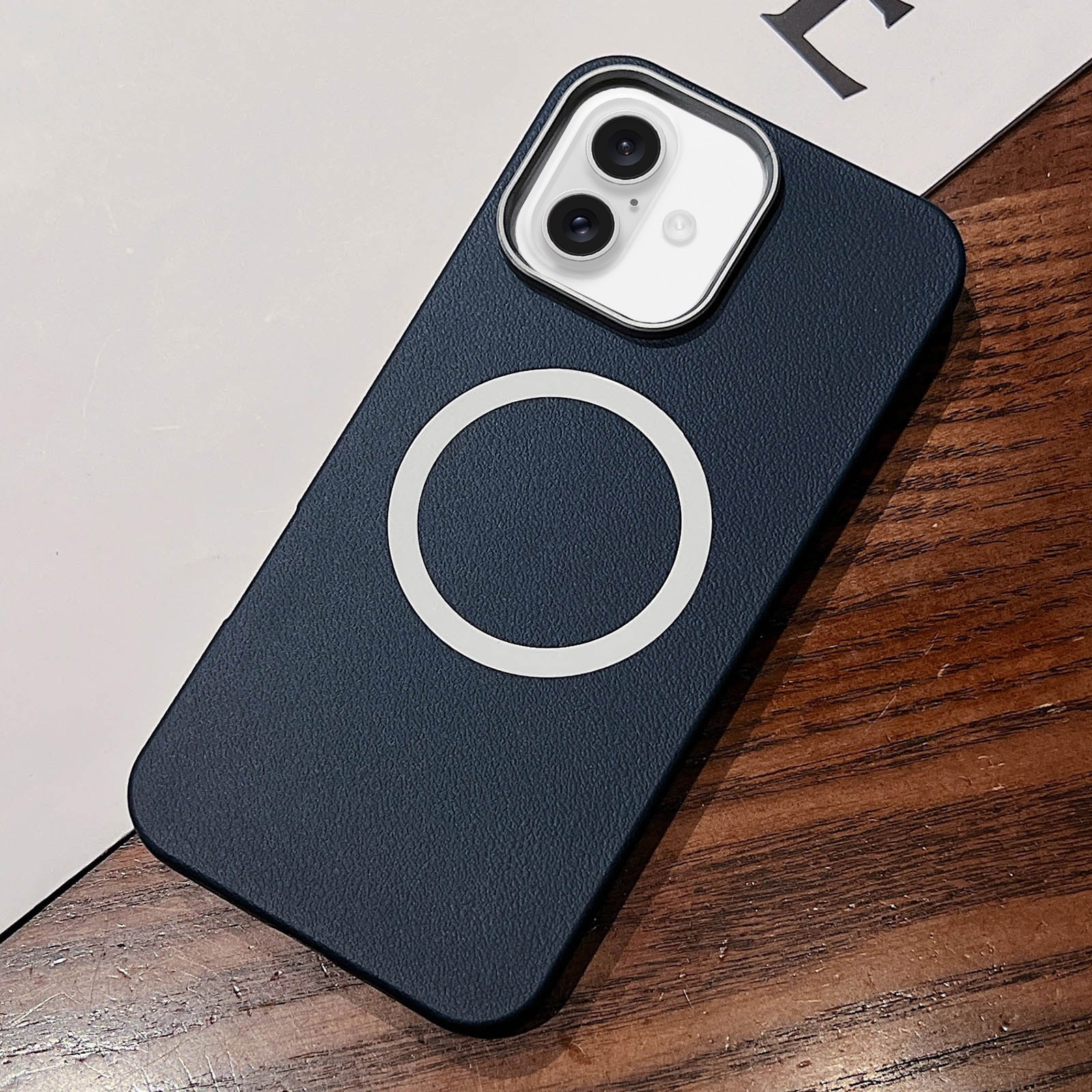 For iPhone 16 Plus Leather Texture Design MagSafe Full Coverage Phone Case(Blue) - Shopkiz.com
