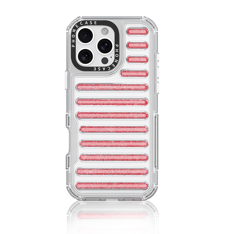 For iPhone 16 Pro Max Capsule Glitter TPU Hybrid PC Airbag Phone Case(Red) - Shopkiz.com