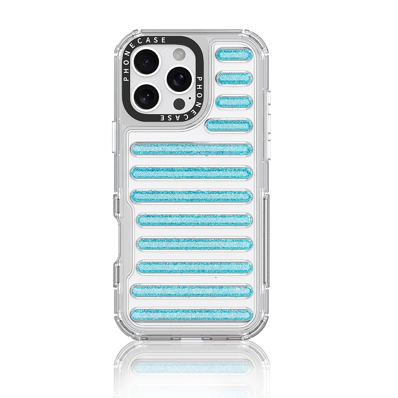 For iPhone 16 Pro Max Capsule Glitter TPU Hybrid PC Airbag Phone Case(Blue) - Shopkiz.com