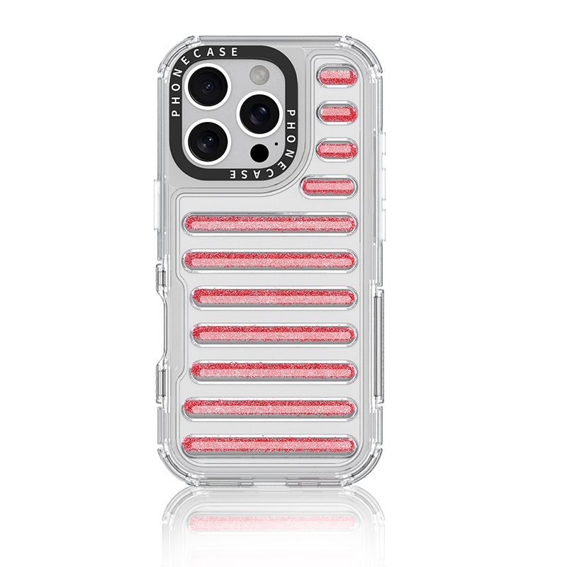 For iPhone 16 Pro Capsule Glitter TPU Hybrid PC Airbag Phone Case(Red) - Shopkiz.com