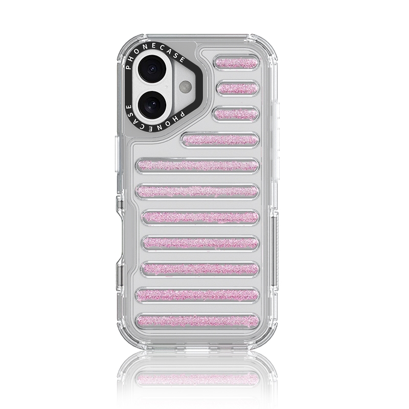 For iPhone 16 Capsule Glitter TPU Hybrid PC Airbag Phone Case(Pink) - Shopkiz.com