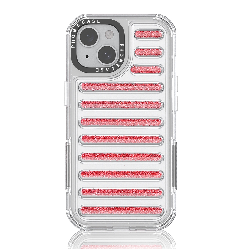 For iPhone 15 Capsule Glitter TPU Hybrid PC Airbag Phone Case(Red) - Shopkiz.com