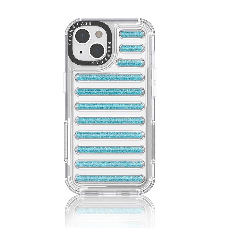 For iPhone 14 / 13 Capsule Glitter TPU Hybrid PC Airbag Phone Case(Blue) - Shopkiz.com